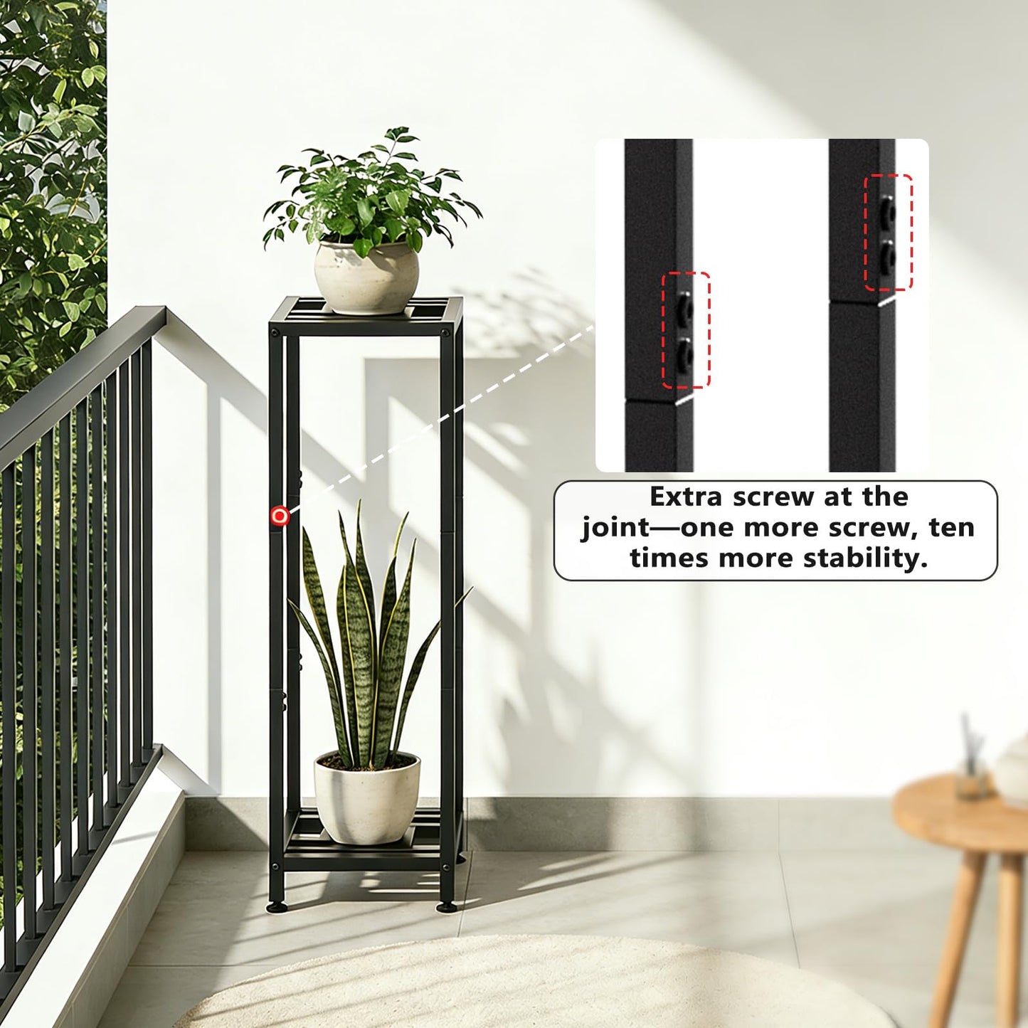 Umi.pzsy Metal Plant Stand, 2-Tier Indoor Outdoor Flower Pot Holder, 40*11.81*11.81 Inch, 230 lb Capacity, Adjustable Feet, Black (40*11.81*11.81 inches)