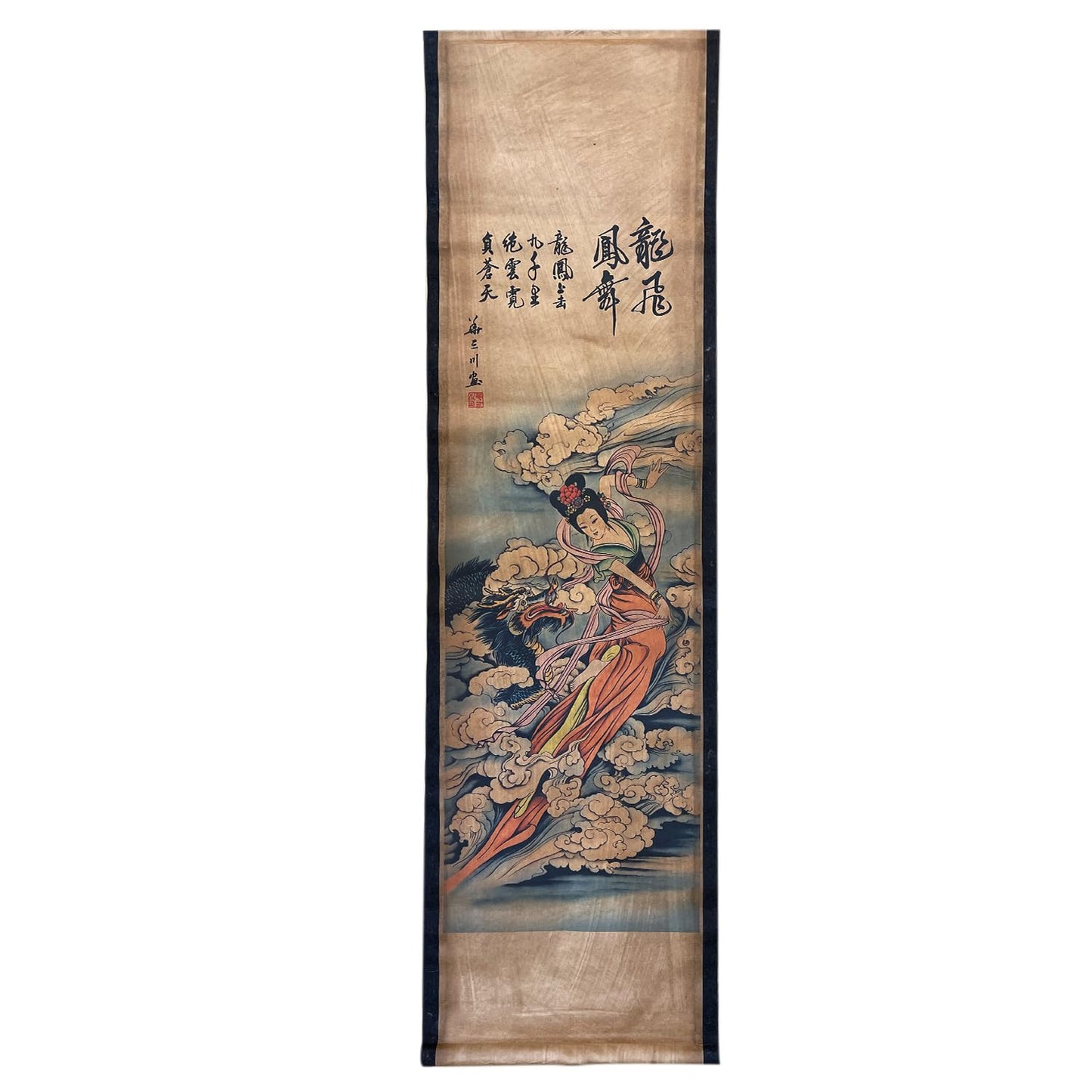CIFIBIFUN Dragon Geisha Beauty Japan Style Ancient Replica Wall Poster Painting, Wooden Hanging Scroll, for Walls Print Decor (14"x49"x4PCS)