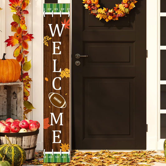 Chunful Football Welcome Sign for Front Door 47 in Fall Football Vertical Porch Decor Rustic Fall Wooden Standing Hanging Plaque for Autumn Harvest Thanksgiving Home Farmhouse Yard Decor