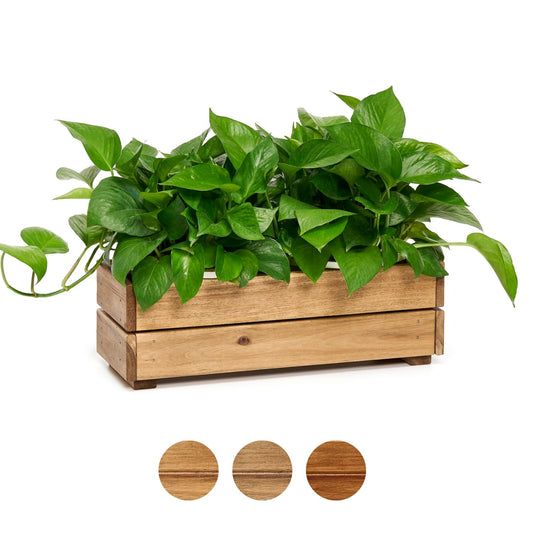 THYOI Premium Wooden Planter Box, Storage Box 17" L x6 W x5.5 H with Crate Style, Acacia Wood Flower Container, Rustic Rectangle Planter for Planting, Decor and Storage - 3 Colors (Golden Teak)