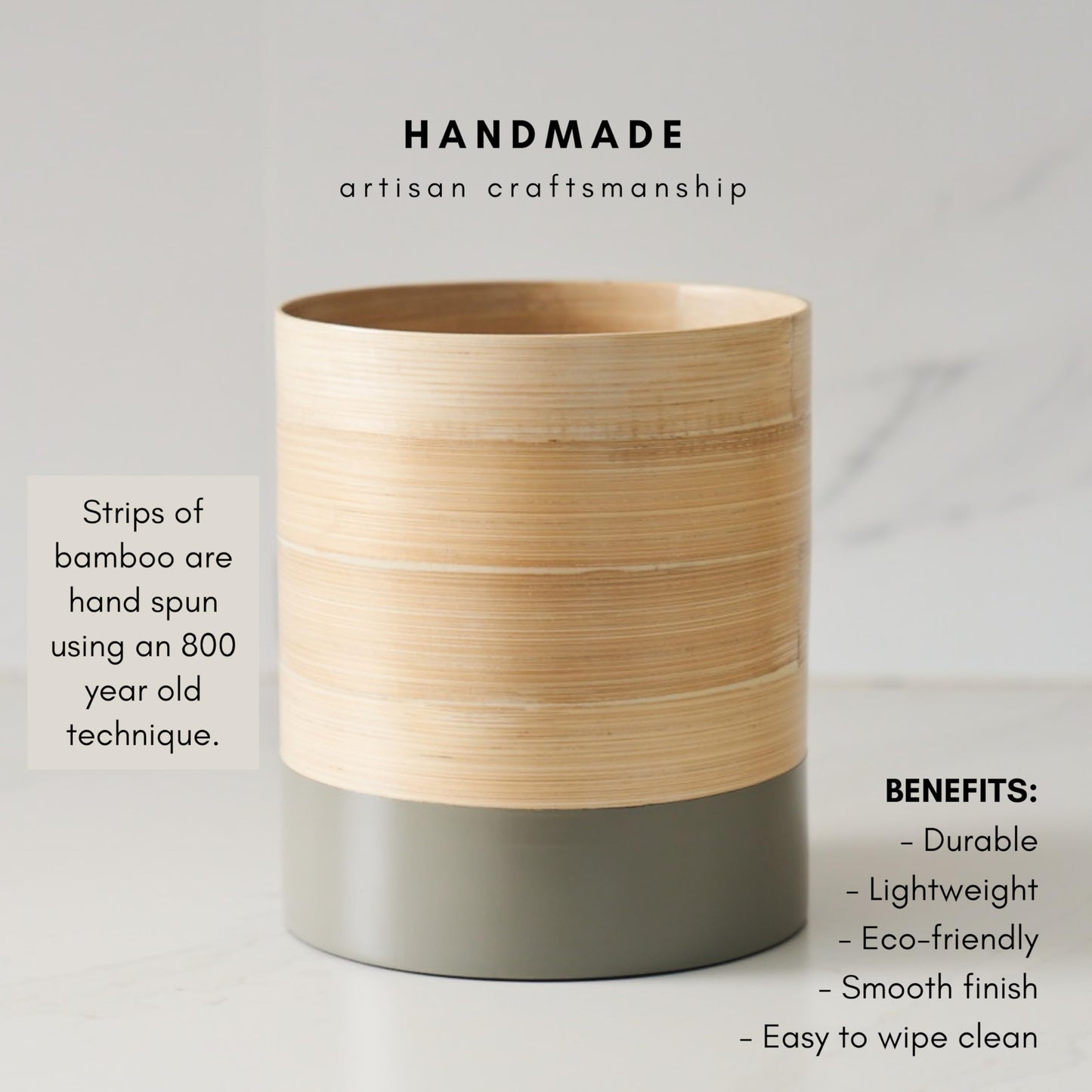 Handcrafted Bamboo Kitchen Utensil Organizer, Modern Countertop Holder, Large Capacity
