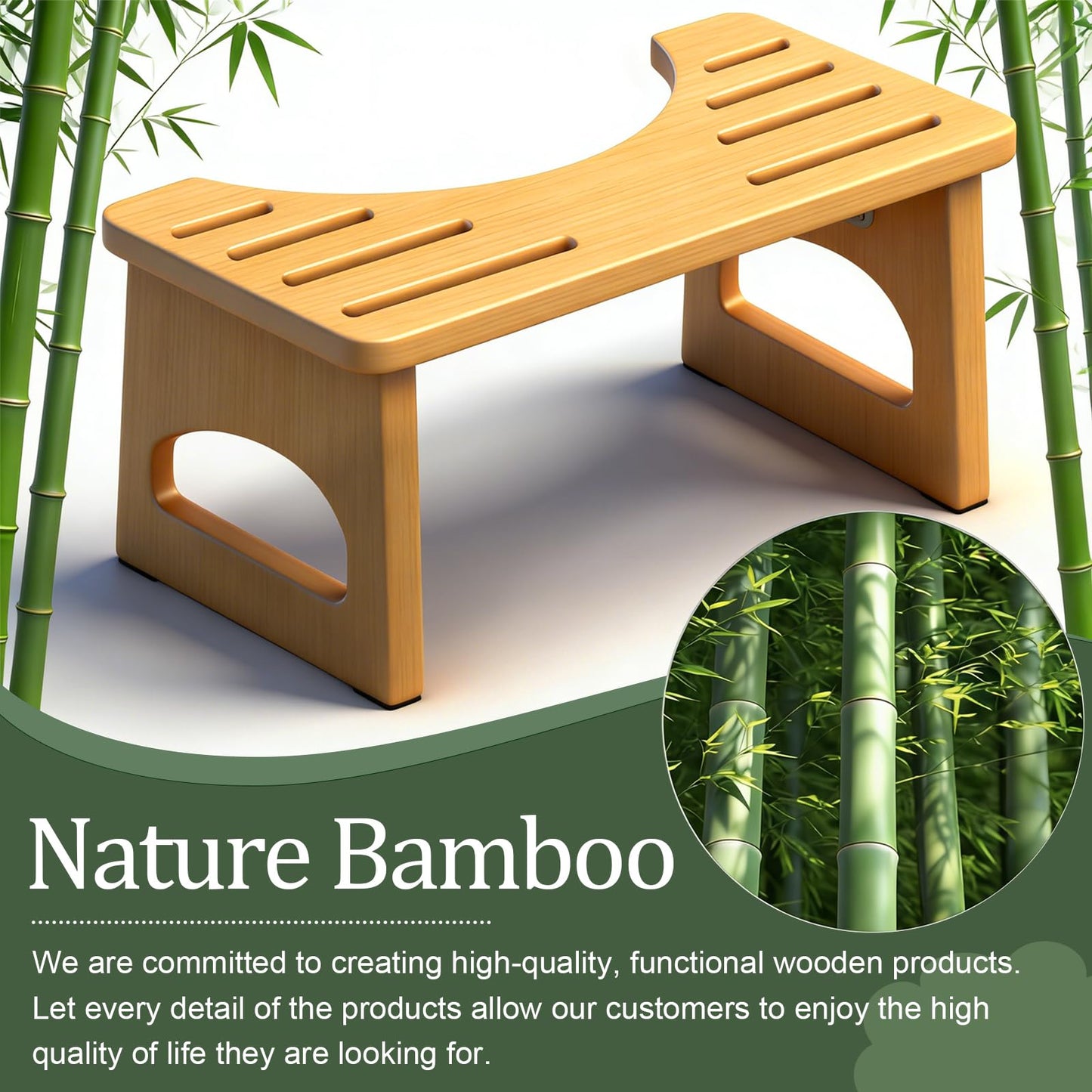 JACNITAD Foldable Toilet Stool, 7 Inch Poop Stool for Bathroom, Bamboo Toilet Stool Squat Adult, Collapsible Squatting Potty Stool with Non-Slip Strip - Improve Squatting Posture and Comfort, Wood