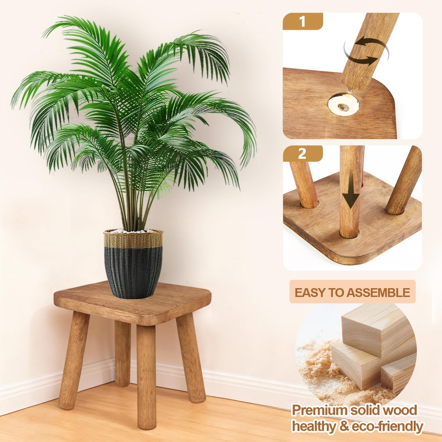 NtrlQidu Solid Wooden Stool 9.3''H Wooden Plants Stand Wooden Decorative Stool Small Wood Stand for Bathroom Bedroom Livingroom Kitchen Bathroom