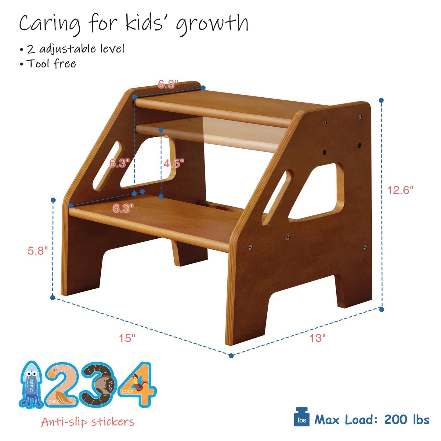 Harwaya Wooden Toddler Step Stool for Bathroom Sink, Dark Wood Kids Toilet 2 Step Stool for Toddlers Potty Training, Baby Child Stepping Stools with Handles for Bedroom Kitchen Counter (Walnut Brown)