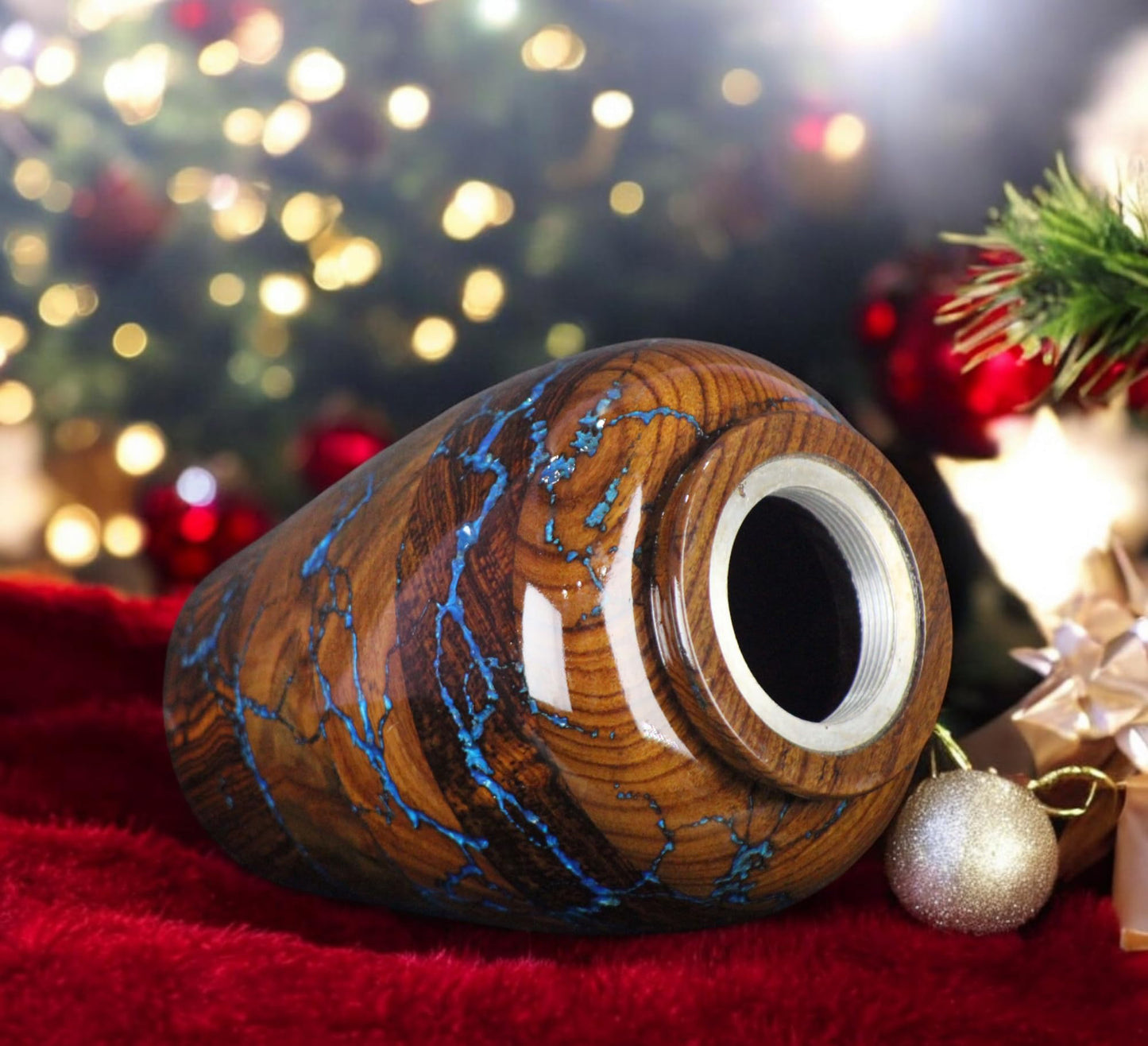 Rosewood Cremation Urns for Human Ashes Adult Male Female, Wooden Urns for Pets Ashes (Large - 200 lbs, Blue Resin)