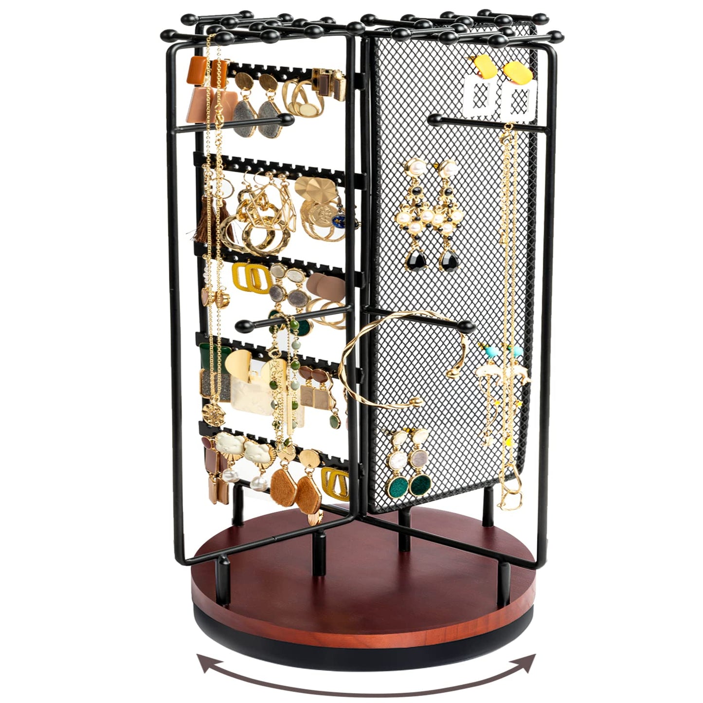 ProCase Rotating Jewelry Organizer Stand Earring Holder Organizer with 28 Necklace Hooks, Jewelry Tree Earring Stand Tower Storage Rack Bracelet Holder, Holds More than 100 Pairs Earrings -Black