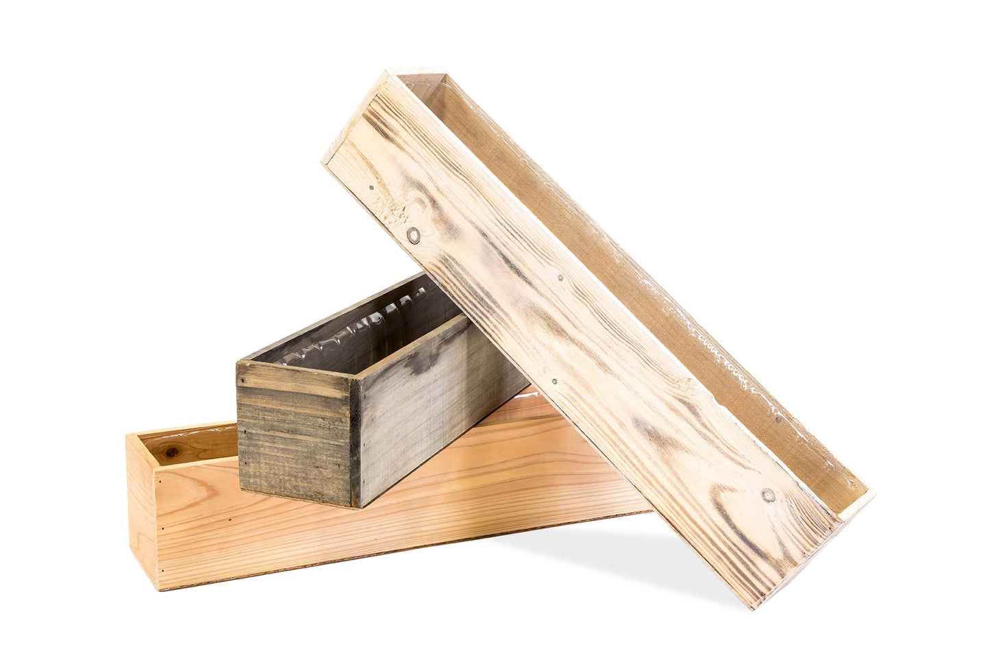 Wooden Planter Box, Rustic Barn Wood with Plastic Liner l Restaurant and Wedding Decorations l Wedding Bouquets, Table Centerpiece (20x4 Set of 2, Natural)