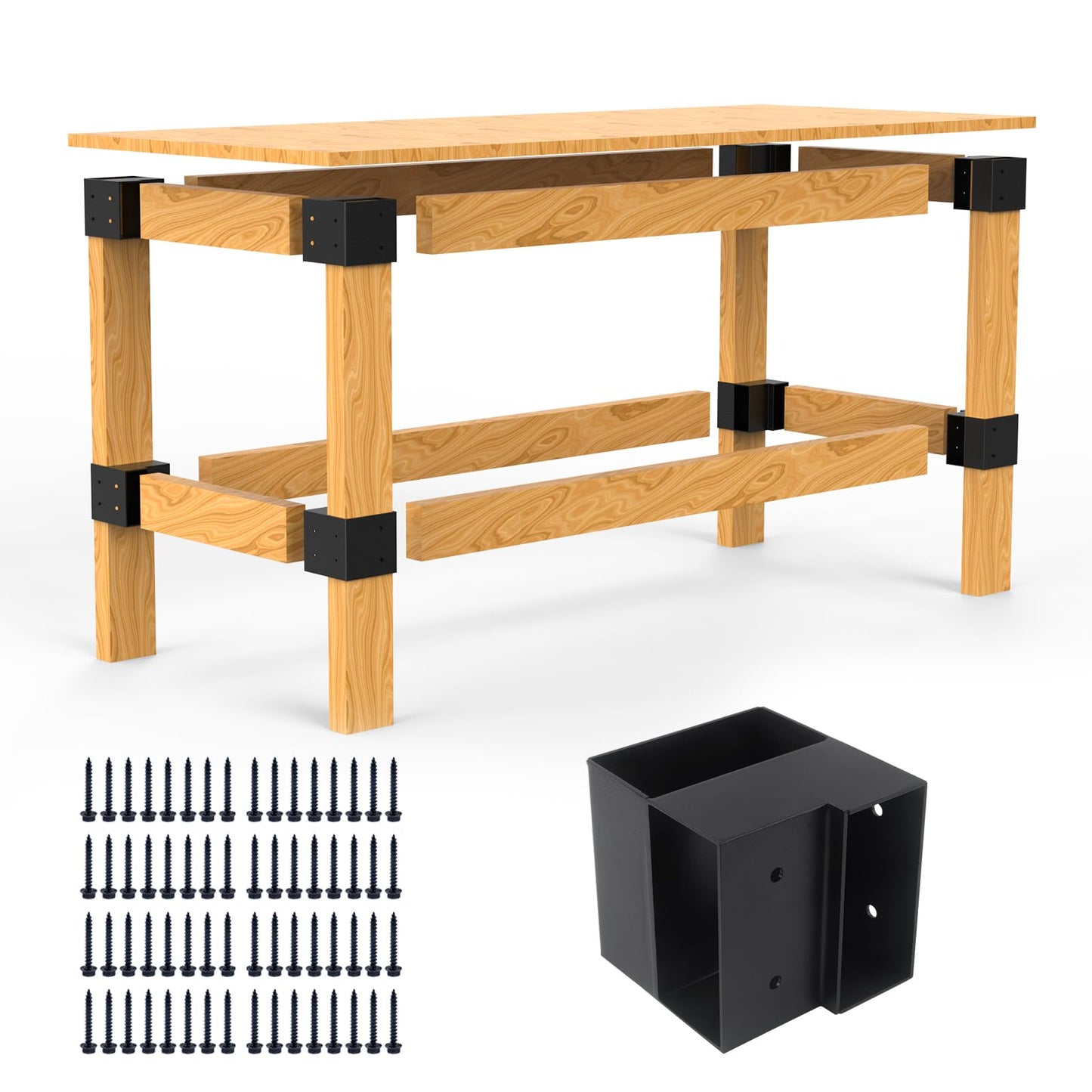 Heavy Duty Workbench Bracket Kit - 8 Pcs Steel 3-Way Right Angle Corner Brackets for DIY Custom Workbench, Shelving, Work Table, Fits 2x4 (Actual 1.5"x3.5") Wood