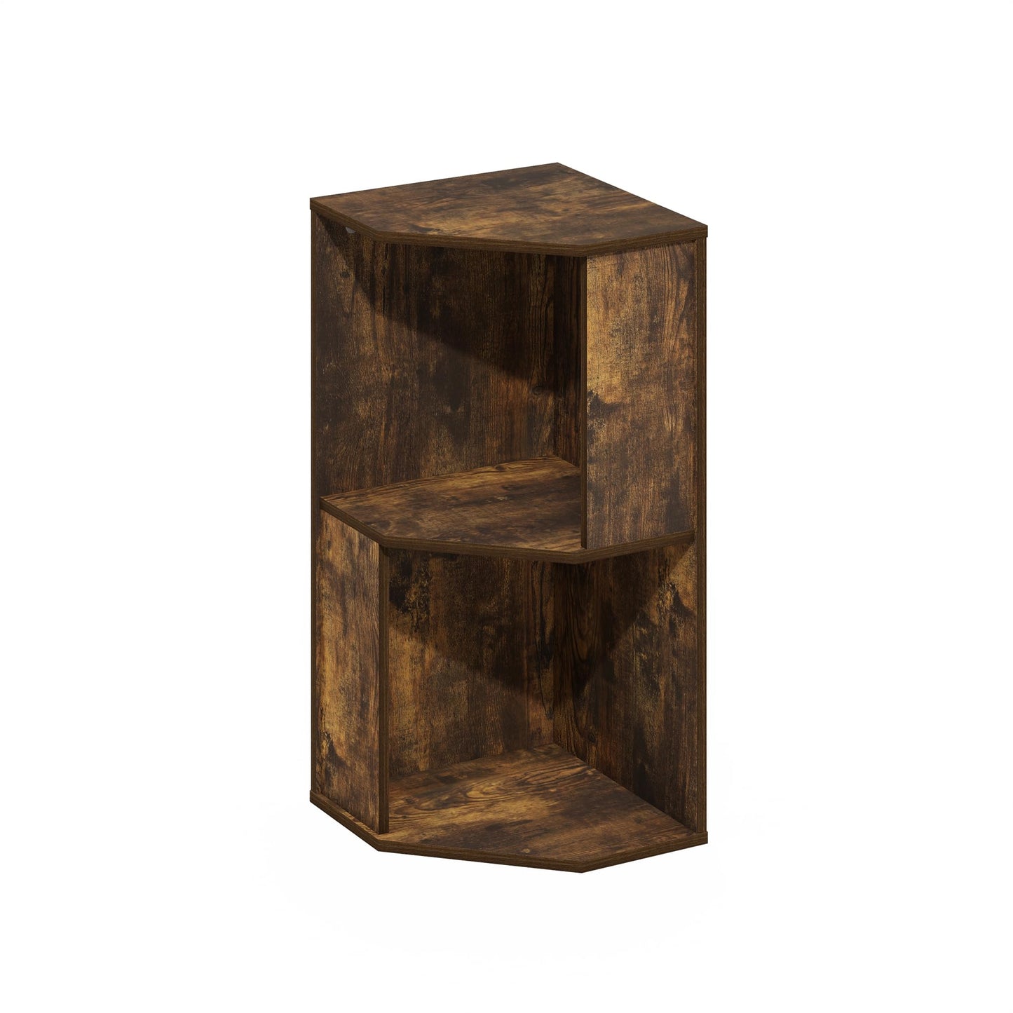 Furinno ECON Corner Shelf, 2-Tier Corner Book Shelf, Standing Storage Shelves, Cube Display Rack, Bookshelf, for Organization and Storage, Living Room, Home Office, Amber Pine
