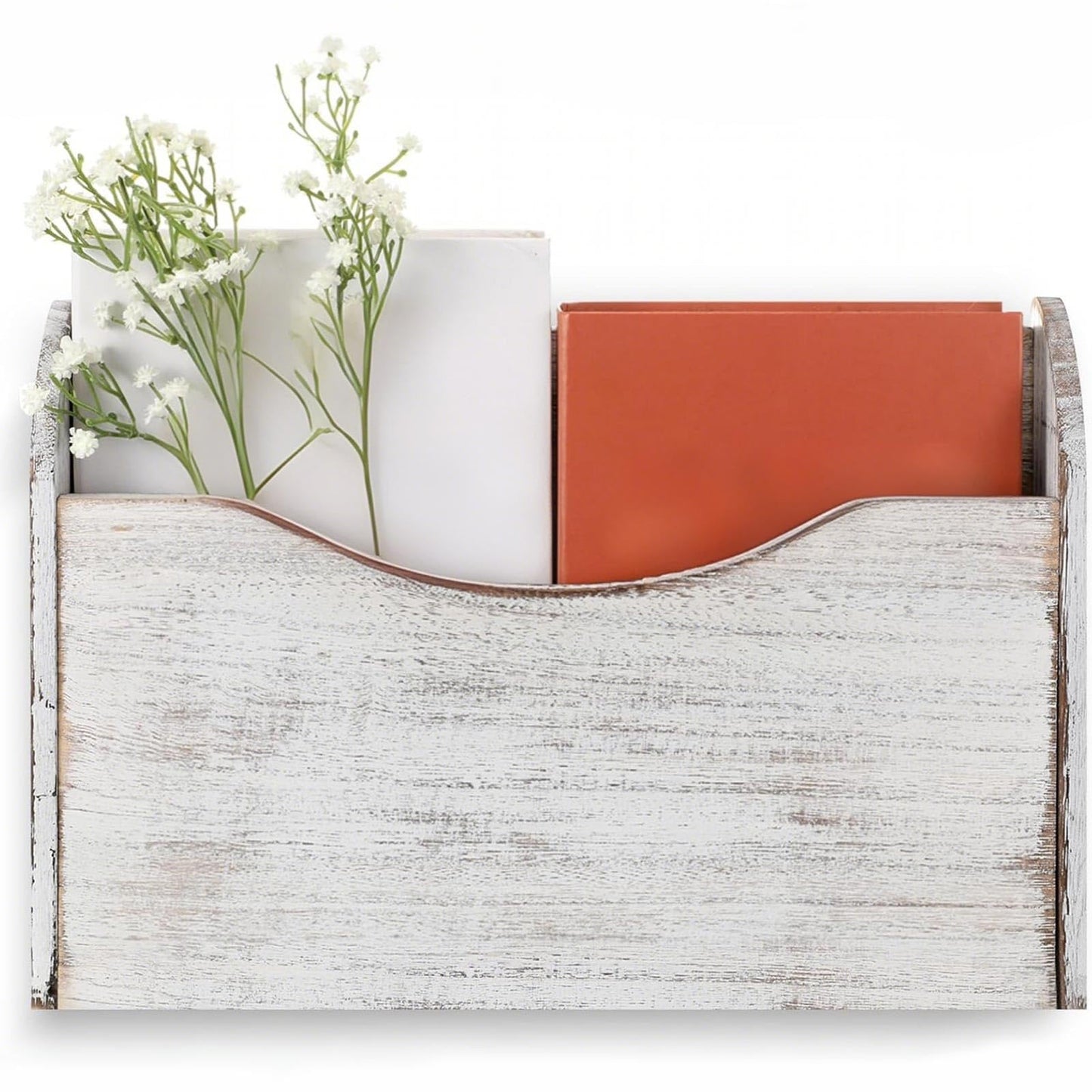 Suzile Wall Mounted File Holder Wood Magazine Holder Wall Hanging File Organizer for Office Mail Magazine Letter Paper Folder Organization (White)