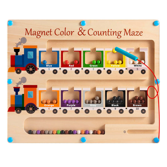 Poycuna Magnetic Color and Number Maze Board Wooden Montessori Fine Motor Skills Toys for 3 4 Year Old Preschool Learning Activities Classroom Must Haves Sorting Travel Toys for Toddlers Boys Girls