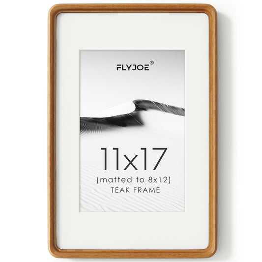 11x17 Picture Frame, USA-Sourced Natural Teak Wood Photo Frame with Tempered Glass, Handcrafted Rounded Corner 11 x 17 Wooden Frame Matted to 8x12 Photos, Wall or Tabletop Display