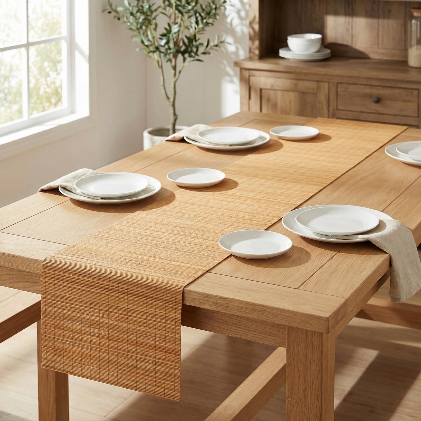 ULTECHNOVO Natural Bamboo Table Runner Cuttable Dining Mat Heat Resistant Bamboo Placemat Roll for Kitchen Table Decoration Tea Ceremony