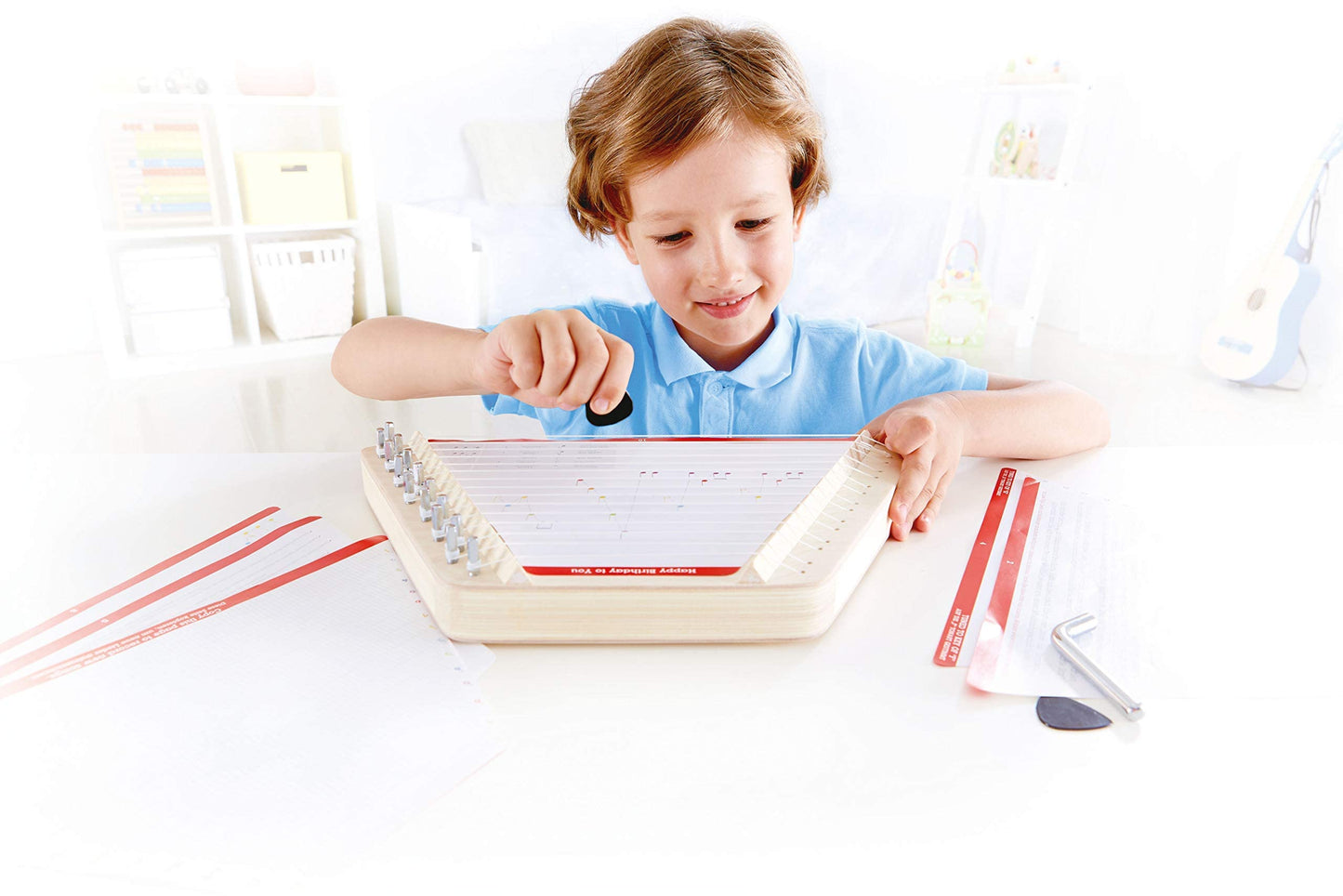 Hape Happy Harp Kid's Musical Instrument | Award Winning Wooden Lap Harp Toy for Kids, Tuning Tips, Tuning Wrench, Picks and Song Sheets Included