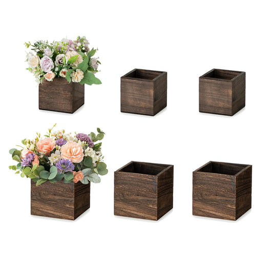 NUPTIO Wooden Box for Centerpiece Wedding: 6 Pcs Rustic Square Planter Box for Christmas Table Fall Decorations - 4×4" & 5×5" Small Wood Vases Flower Pots for Windowsill Home Garden Decor