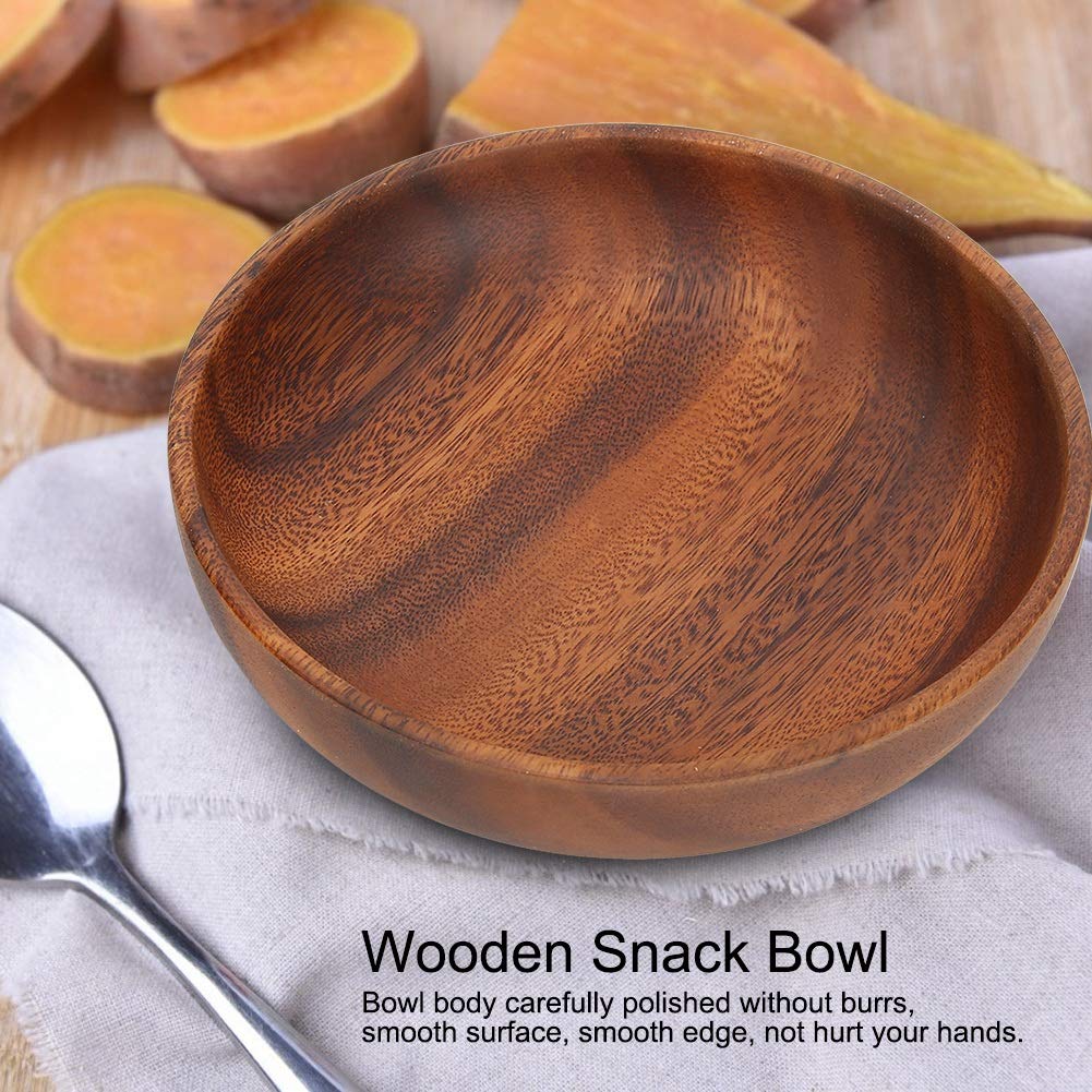 FAUOSWUK Wooden Salad Bowl, Fruit Bowls for Kitchen Counter, 9.1oz Wavy Rim Beechwood Serving Bowl for Home Cafe Restaurant Teahouse (6.9" x 1.6")