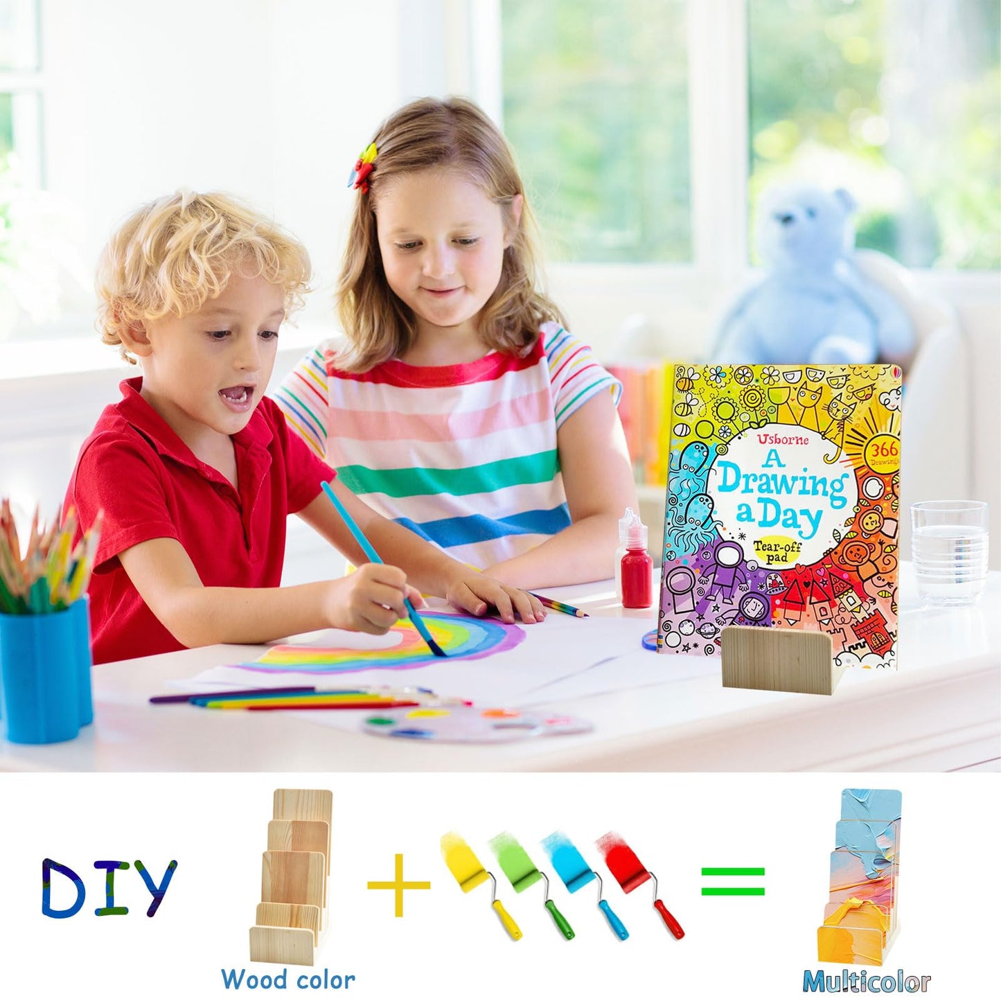 Monciysn 2 Pack 4 Tier Wood Brochure Display Stand, Flyer Display Holder Pamphlet Postcard Magazine Organizer Countertop Display Stand