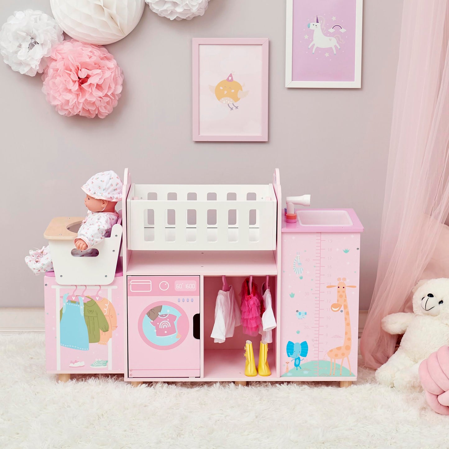 Olivia's Little World Amanda 6-in-1 Wooden Doll Nursery Station, Pink/Multi