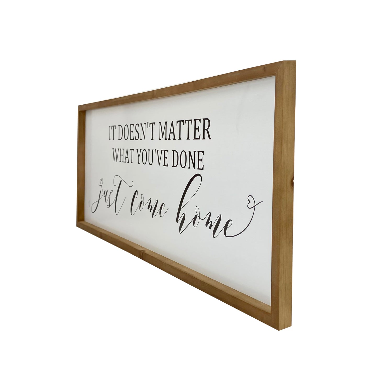 Sign Wall Decor Inspirational Quotes Wood Framed Kitchen Home Simple Hanging Wall Ar Decor Above Front Door Entryway, Family Love - 32'X12' (Just Come Home)