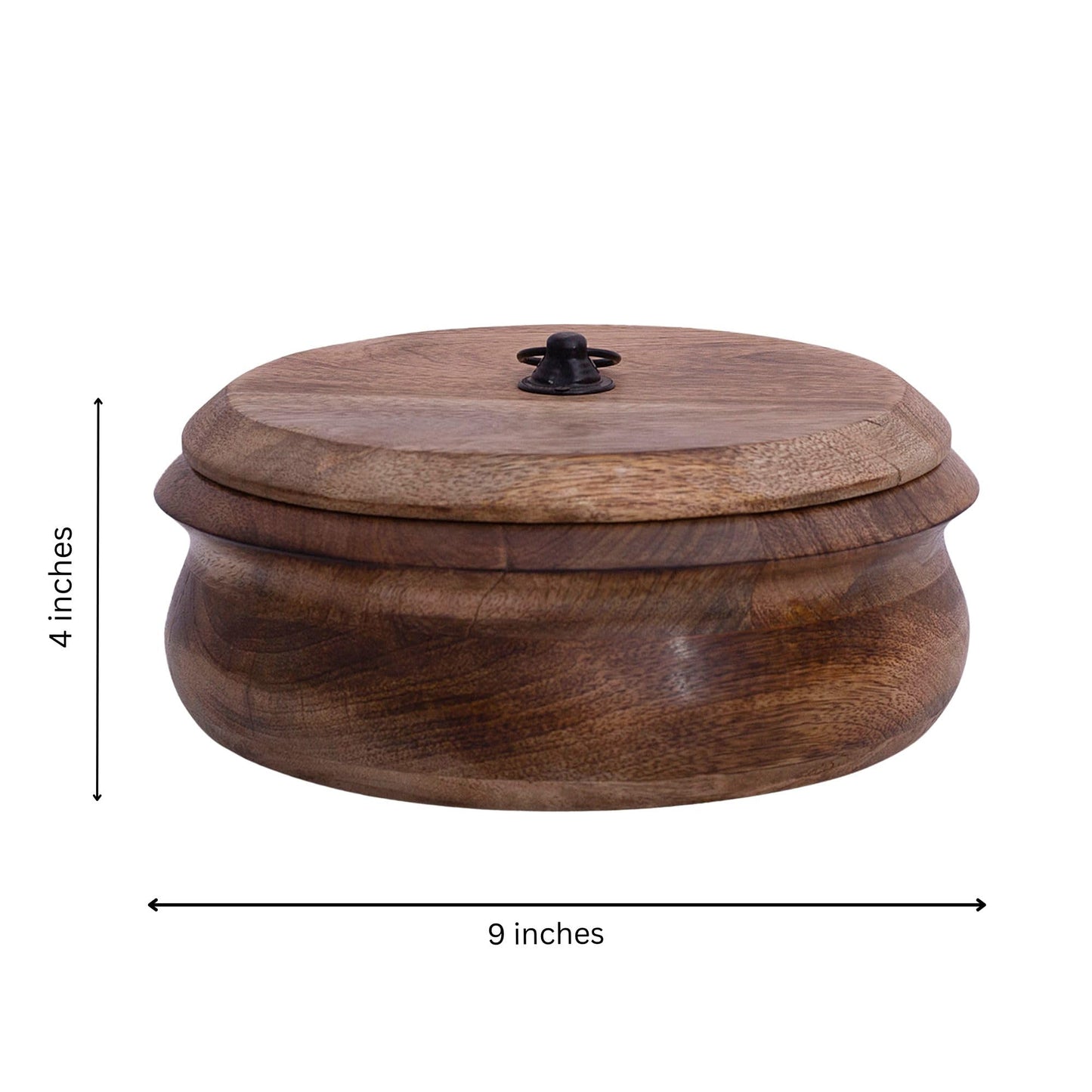 Handcrafted Wooden Mexican Tortilla Warmer Basket Indian Chapati Roti Bread Holder Box Pancake Keeper Serveware Hot Pot Casserole Dish With Lid Home Kitchen Dining Decor, Natural Brown, 9 x 4 Inches