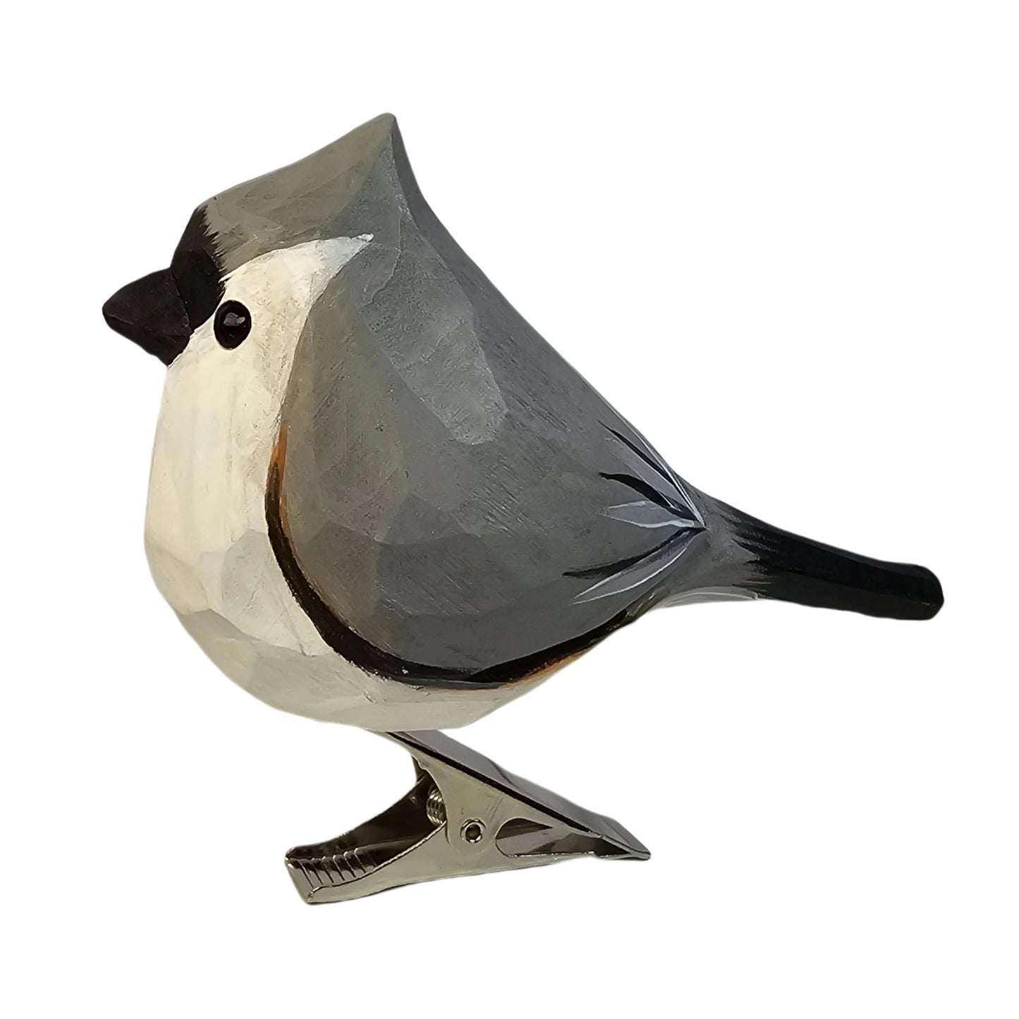 WOODEN ISLANDS Hand-Carved Wooden Bird Clip – Gray Tufted Titmouse Figurine, Handmade Ornament, Gift Boxed for Bird Lovers, Home Decor, Especially for You