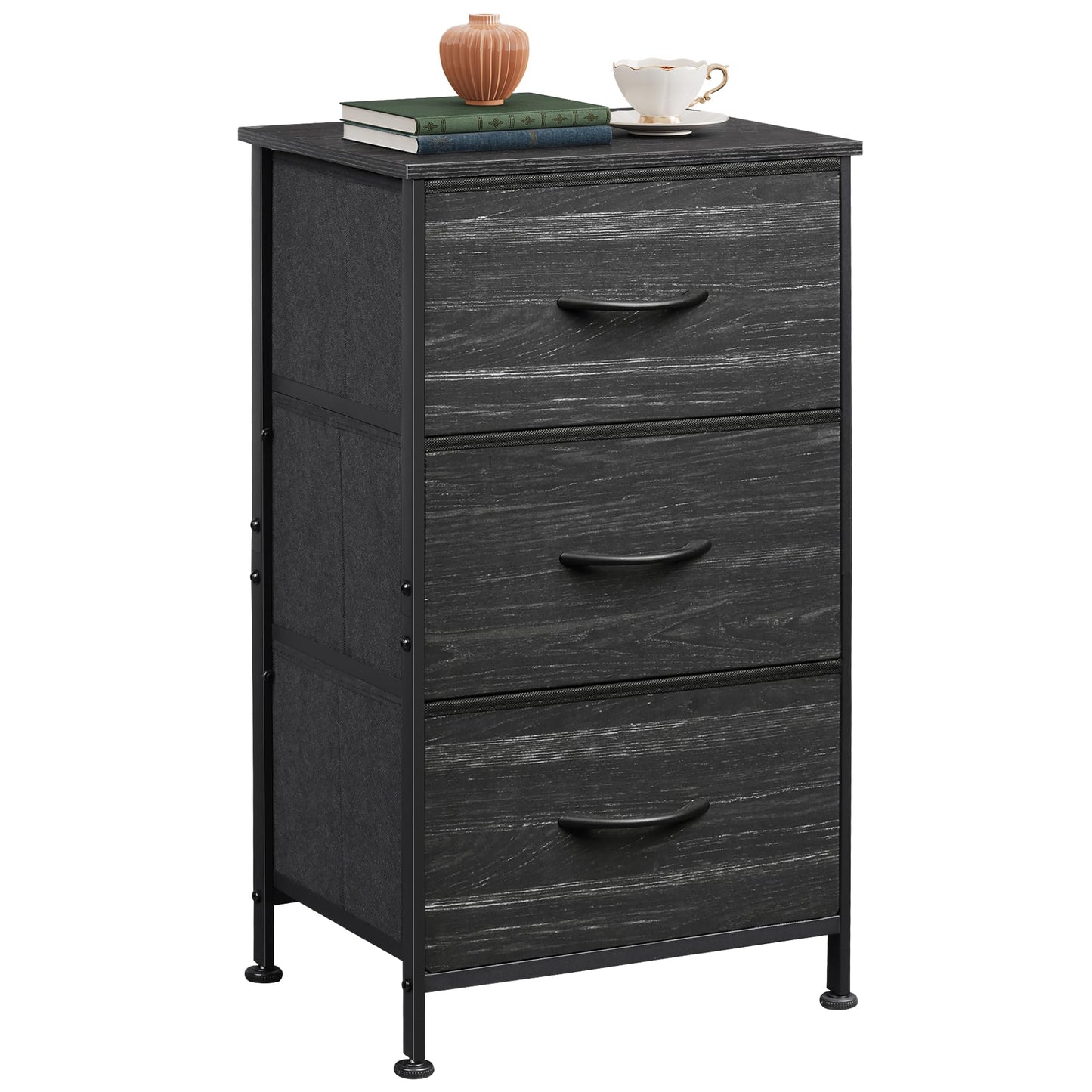 WLIVE 3 Drawer and 9 Drawer Dresser Set, Dresser for Bedroom, Closet, Hallway, Storage Organizer Unit, Dressers & Chests of Drawers with Fabric Bins, Charcoal Black Wood Grain Print