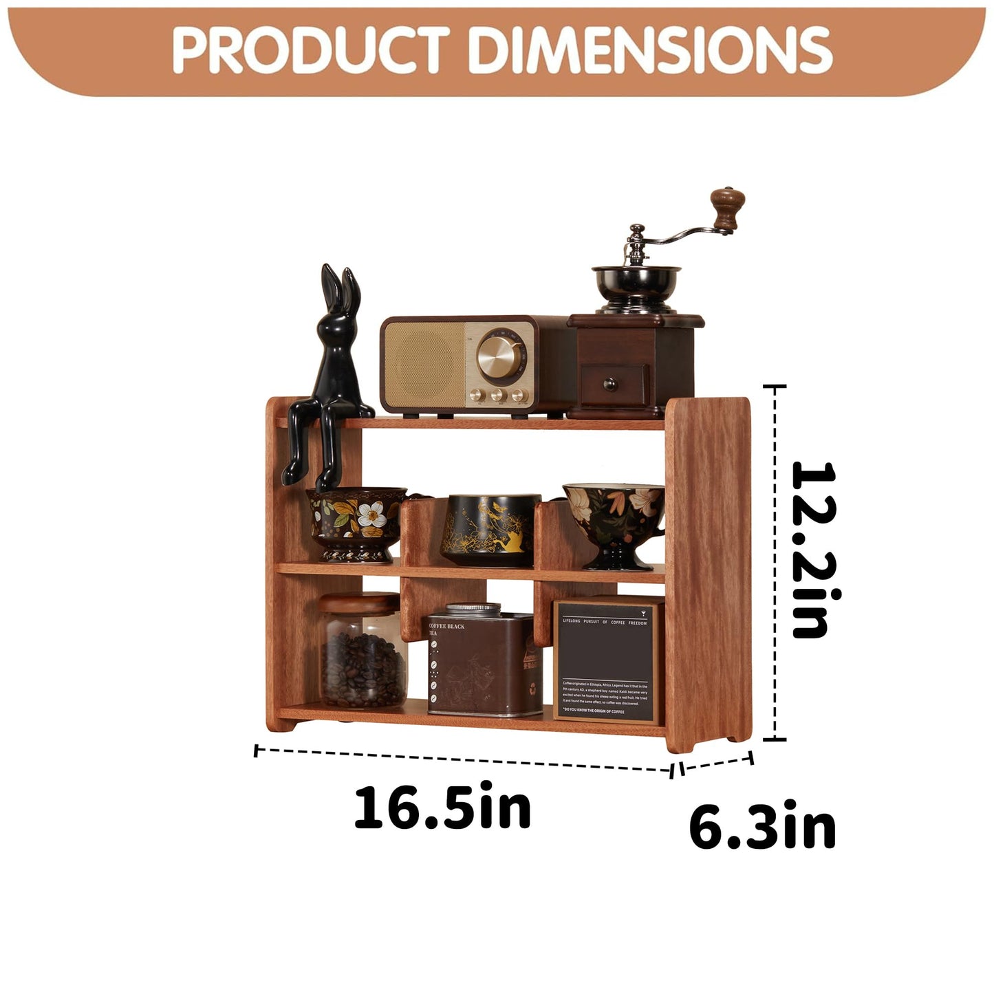 KAOTGOT Coffee Cup Holder for Countertop Walnut Wood Coffee Mugs Holder for Kitchen Mug Display Rack (3-Tier wood B)