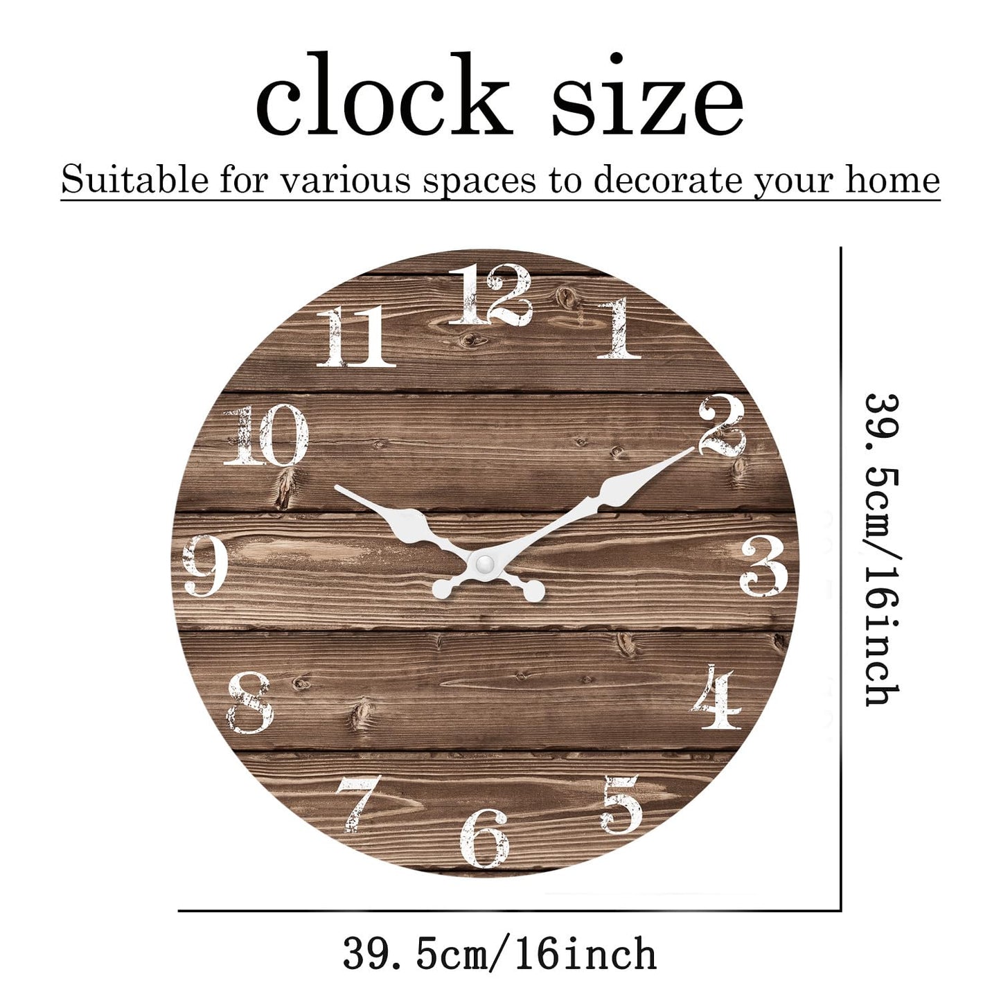 XFM Large Farmhouse Wall Clock Battery Operated 16 Inch Brown Wood Wall Clock Silent Non Ticking Rustic Wooden Wall Clocks for Kitchen Living Room Bedroom Decor