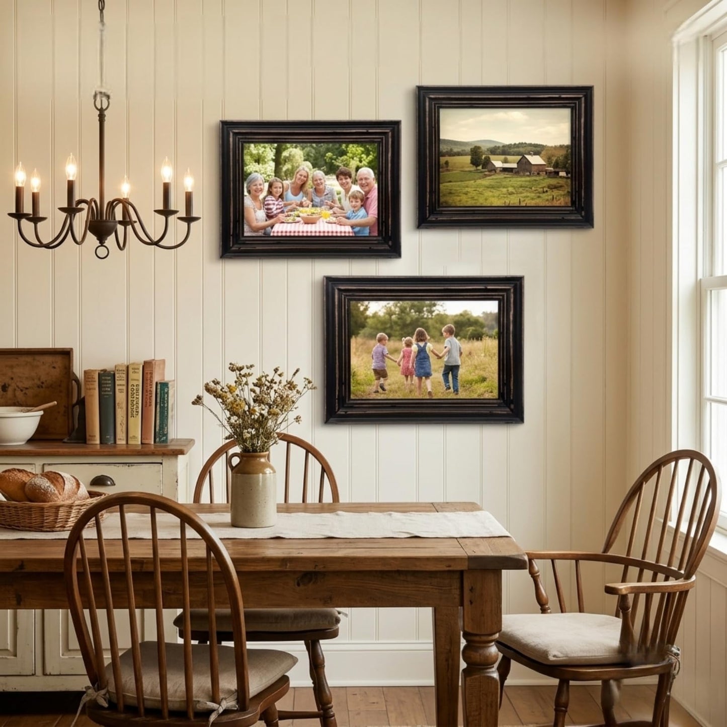 Bamber Wood 8x10 Picture Frames Set Black Rustic Wooden Vintage Retro Photo Frame for Wall and Tabletop Wedding Family, Pack of 3