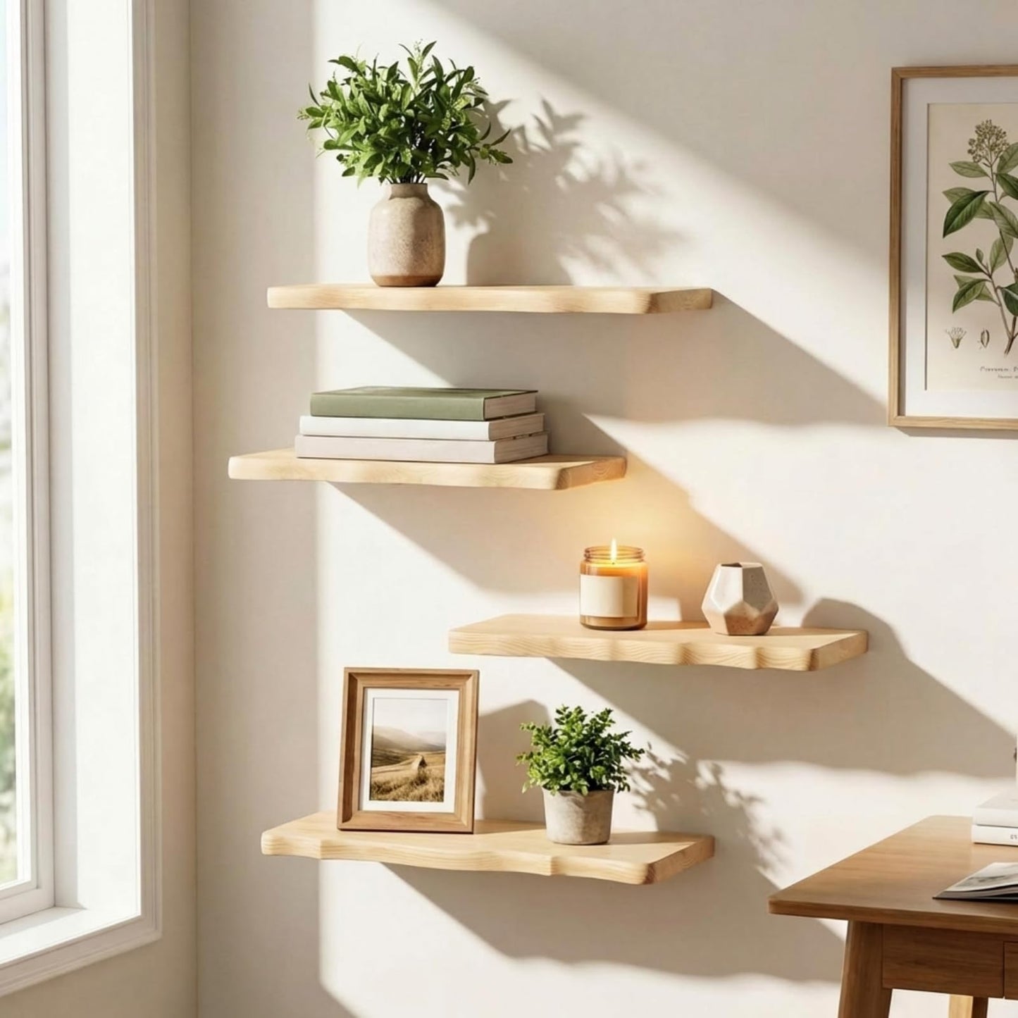 Pinkunn 4 Pcs Floating Shelves for Wall Rustic 15.75 Inches Wooden Floating Shelf Wooden Shelves Modern Farmhouse Decor for Bathroom Living Room Bedroom Kitchen Wall Mounted Live Edge Pine Shelf