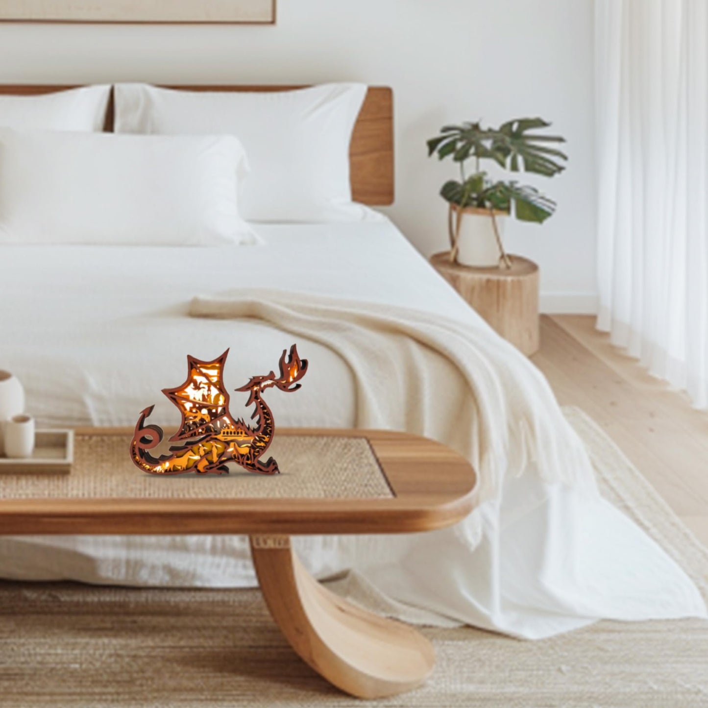 3D Wooden Animals Carving LED Night Light, Dragon Decor Wood Carved Lamp Cabin Statues Rustic Figurines Wall Hanging Sculpture Silhouette Ornament for Living Room Bedroom Home Room for Birthday Gifts