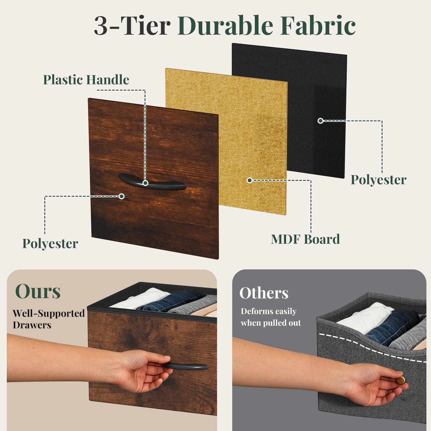 HAPPYMONT Fabric Dresser for Bedroom with 7 Drawers, Chest of Drawers, Wood Top and Metal Frame Organizer for Clothes, Closet, Entryway, Hallway, Living Room Furniture