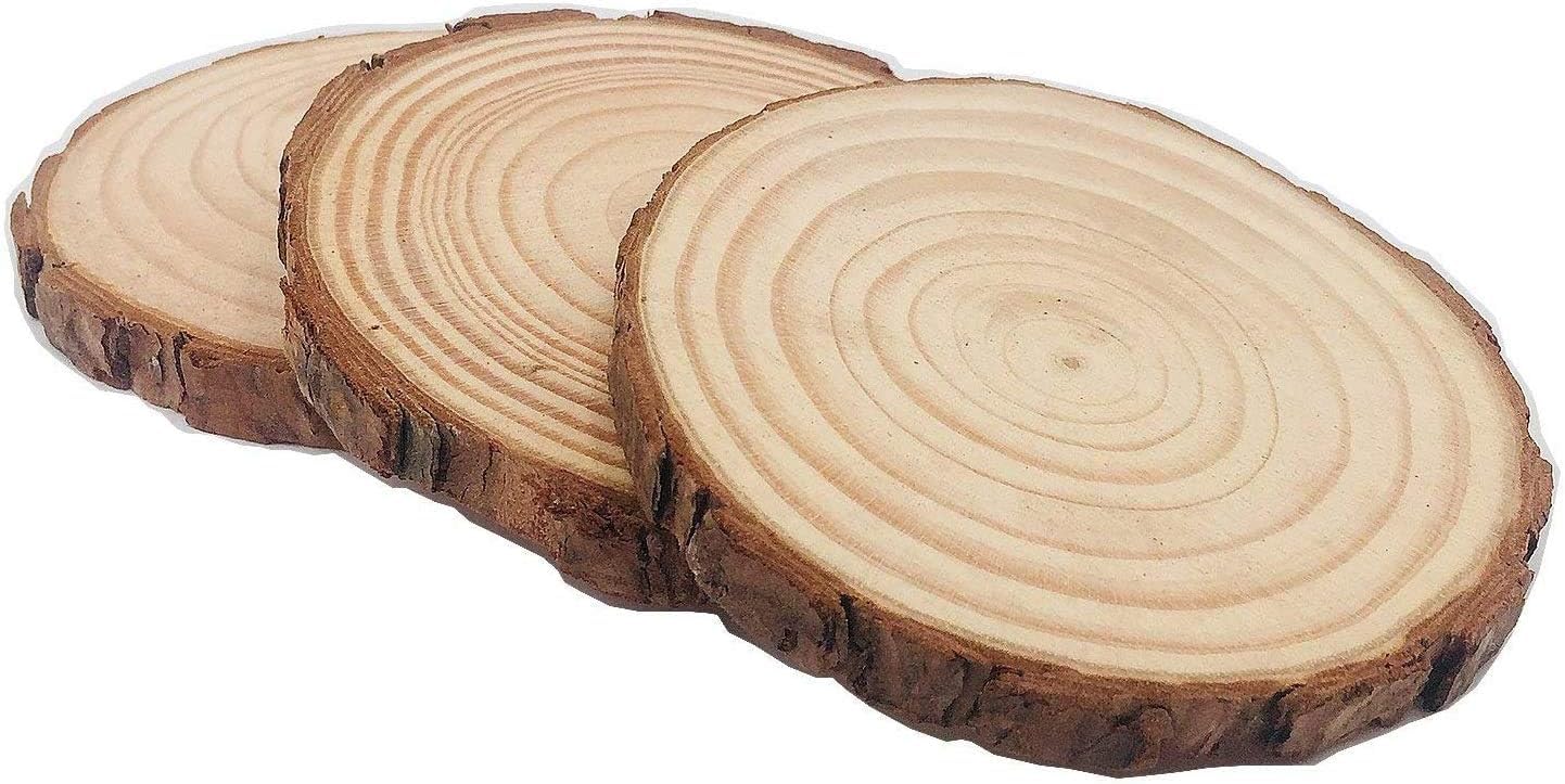 Unfinished Natural with Tree Bark Wood Slices 10 Pcs 4.2-4.7 inch Disc Coasters Wood Coaster Pieces Craft Wood kit Circles Crafts Christmas Ornaments DIY Crafts with Bark for Crafts Rustic Wedding