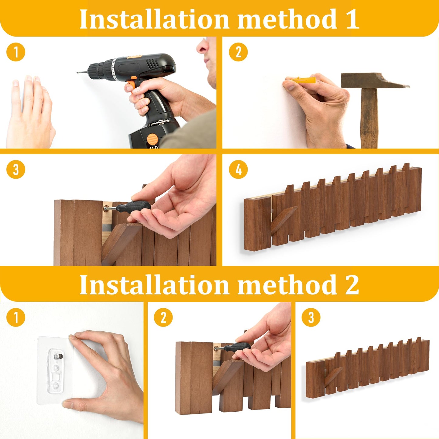 Qriocioa Wood Wall Mounted Coat Rack with 10 Flip Down Hooks, Heavy Duty Piano Style Wall Hook Rack, Decorative Coat Hooks Wall Mount for Entryway, Living Room, Bedroom, Bathroom, Kitchen
