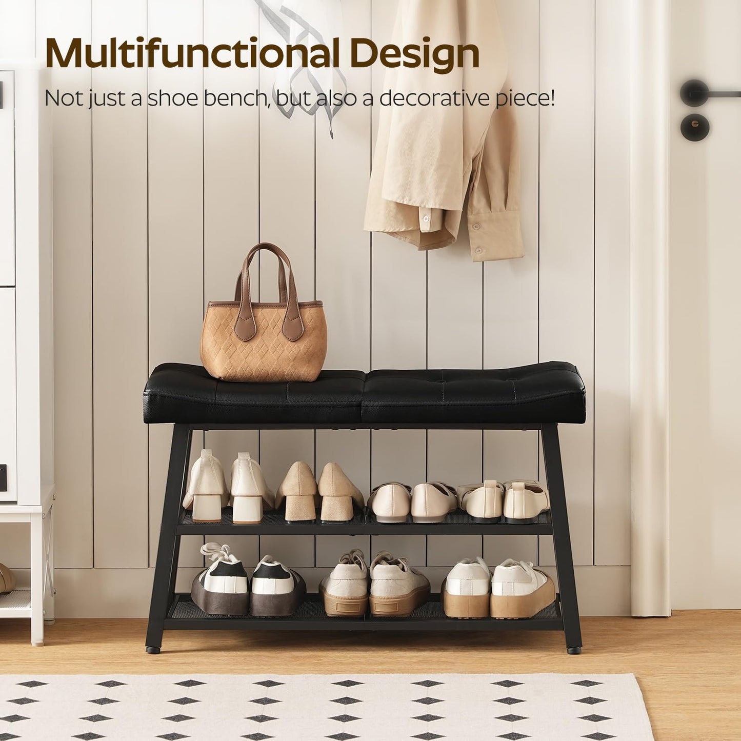 YATINEY Shoe Bench, 3-Tier Shoe Rack, 10-Tier Tall Shoe Rack Organizer, Wooden Shoe Storage for Closet Holds 40 Pairs, HX02BB-SS210BR