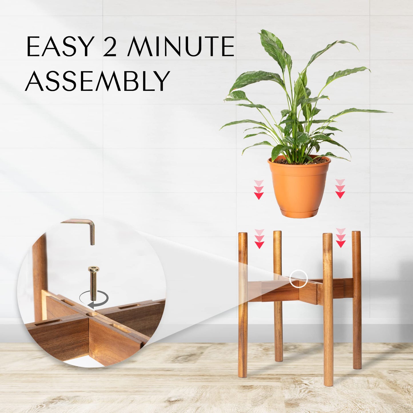 RAINBLELAND Acacia Hardwood Adjustable Plant Stand Indoor, Planter Stand Pot, Mid Century Modern Planter Holder for Indoor Plants, Outdoor Pedestal fits 8 9 10 11 12 Inches Pots, Wooden Pedestal Only