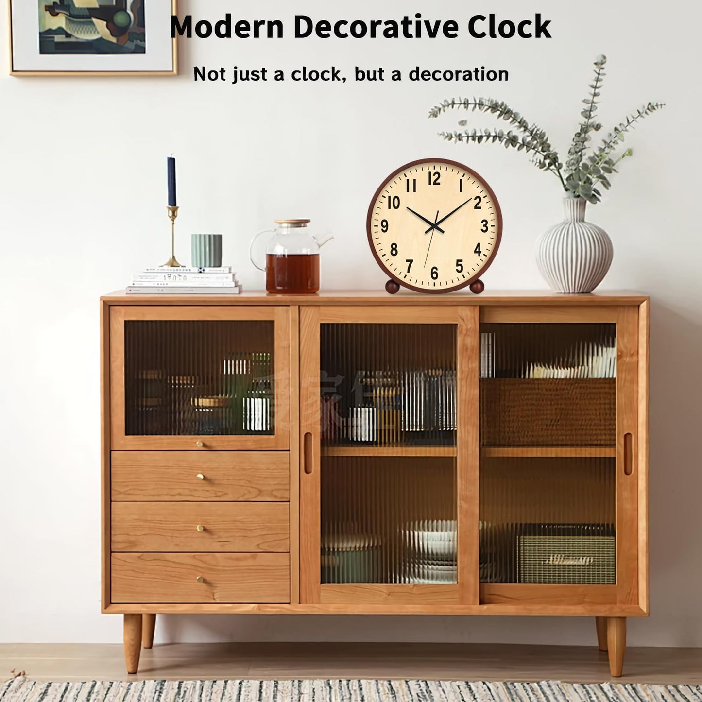 Maxspace Wooden Table Clock,8in Silent Non-Ticking Desk Clock,Battery Operated Desktop Analog Clock for Living Room Bedroom Kitchen Office Classroom Decor (Walnut)