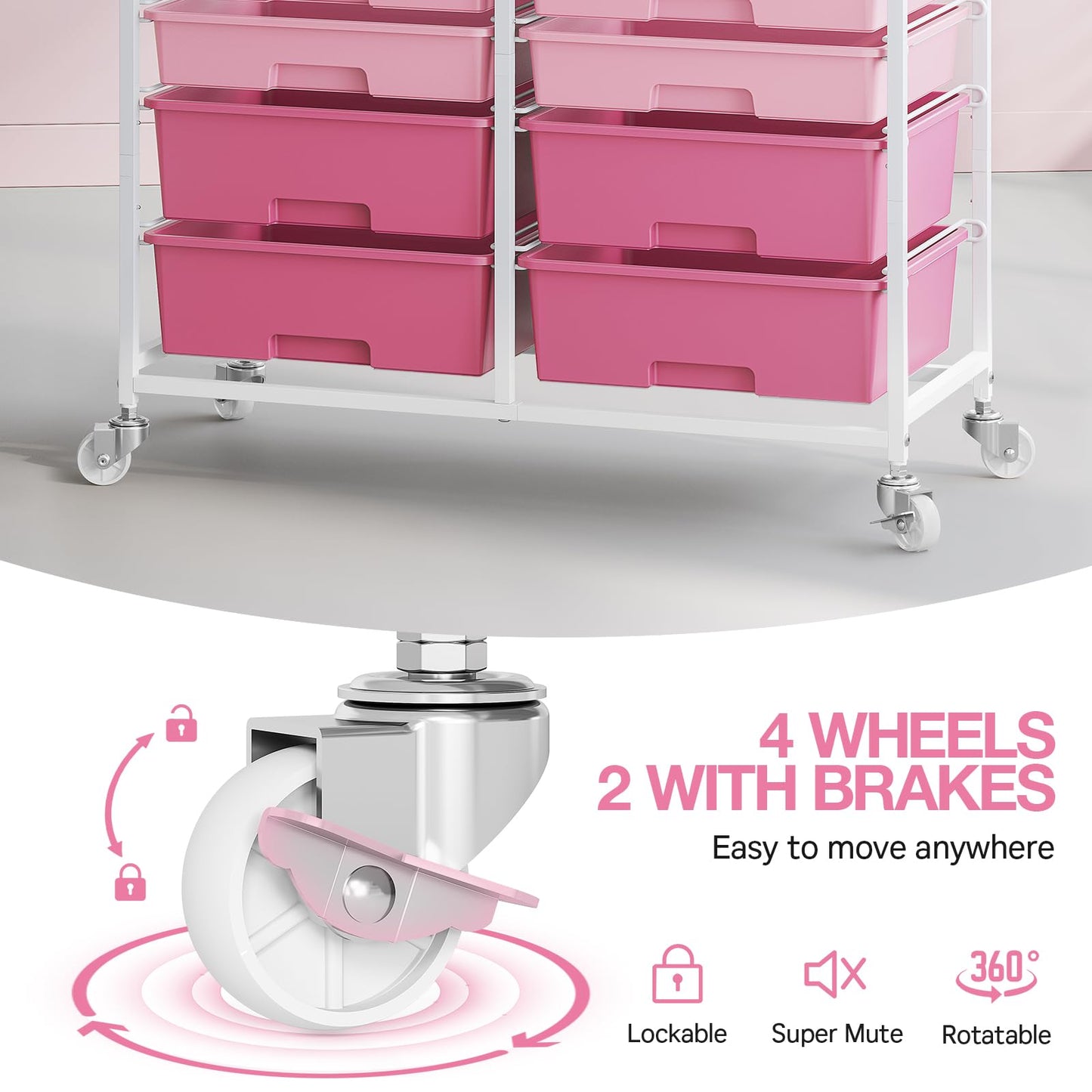 Rolling Storage Cart with 12 Drawers, Wooden Tabletop Utility Cart for Craft Storage, Art Supply Storage & Home Office Organization, Teacher Cart with Wheels for Classroom Organization, School