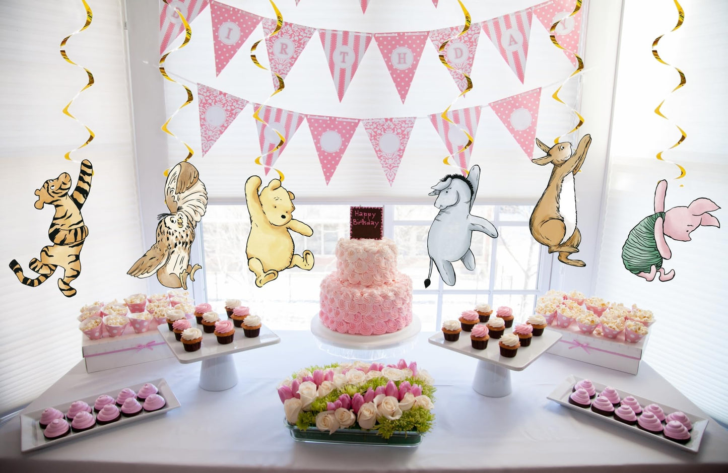 18Pcs Winnie Baby Shower Decorations Classic Pooh Hanging Decorations Swirls for Birthday Supplies Oh Baby Party Deocration