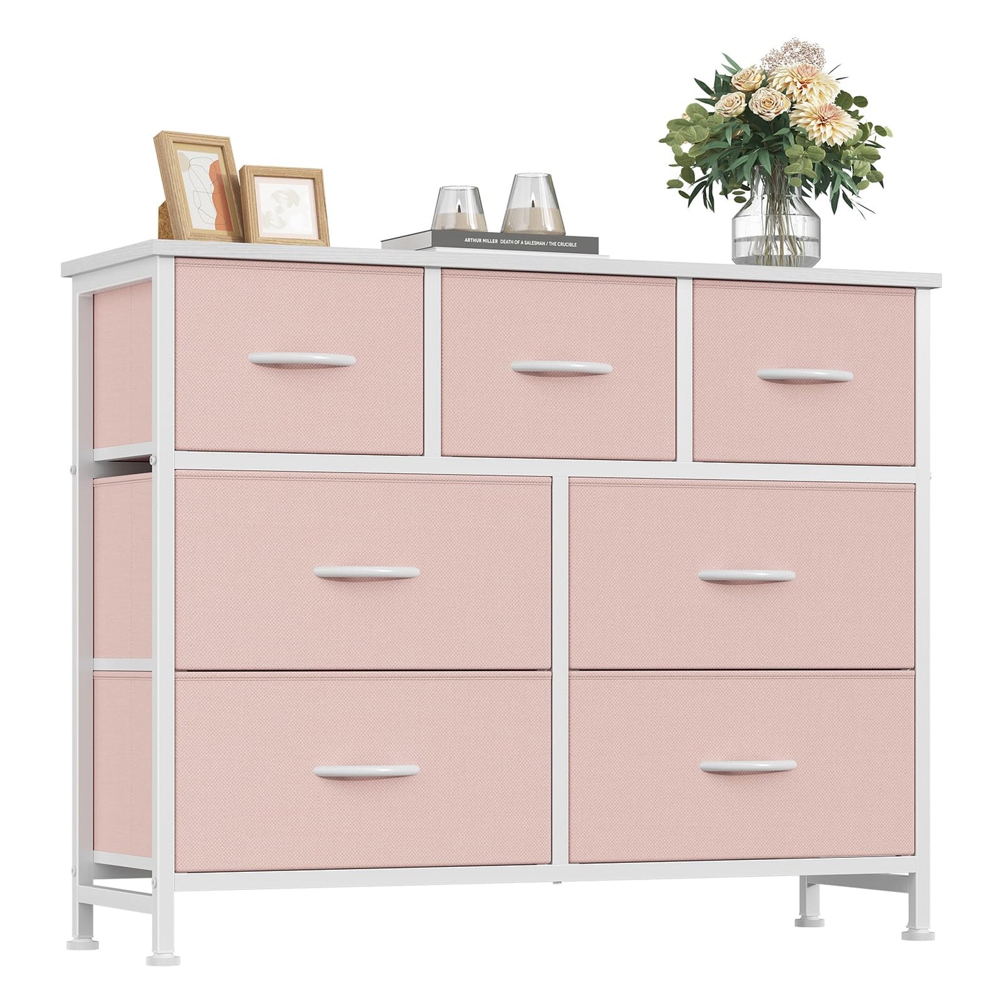 HAPPYMONT Fabric Dresser for Bedroom with 7 Drawers, Chest of Drawers, Wood Top and Metal Frame Organizer for Clothes, Closet, Entryway, Hallway, Living Room Furniture