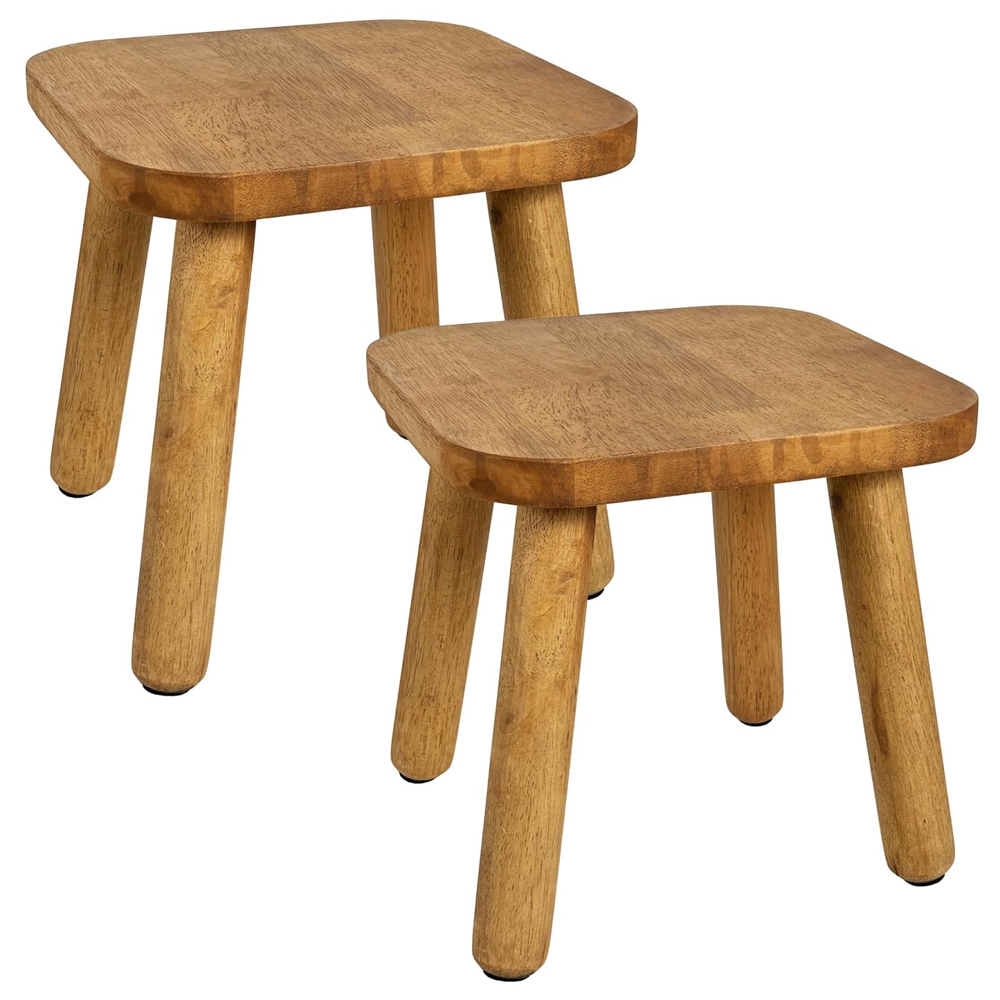 YEXEXINM 2 Pack Small Wooden Step Stools 9 Inch, Non-Slip One Step Stool Holds 300 lbs, Sturdy Bathroom Stool Plant Stand Square Footstool for Bedroom, Bathroom, Nursery, Easy Assembly