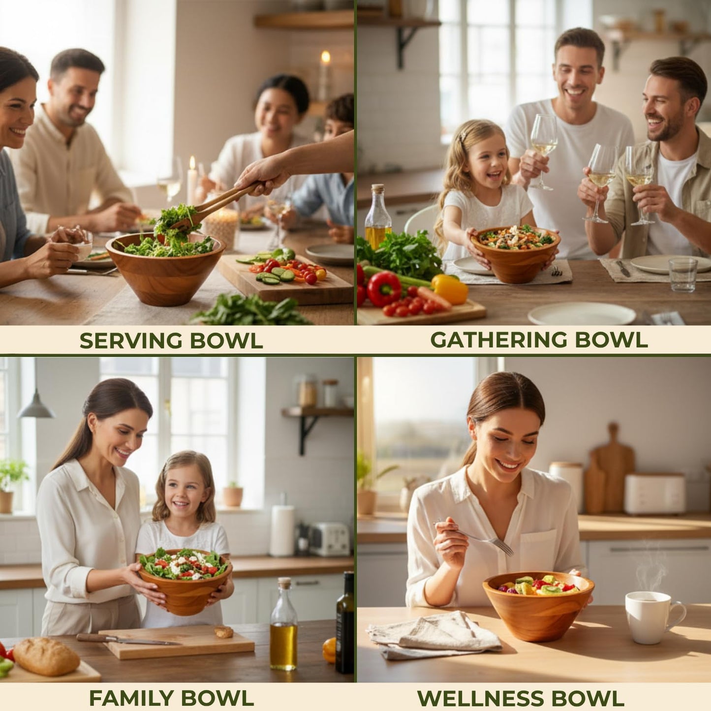 Aurah Acacia Wood Salad Bowl, 8" Diameter x 4.2" Height – Small Wooden Mixing & Serving Bowls for Salad, Pasta and Fruits – Kitchen & Outdoor Dining - Capacity 2.3 Quarts