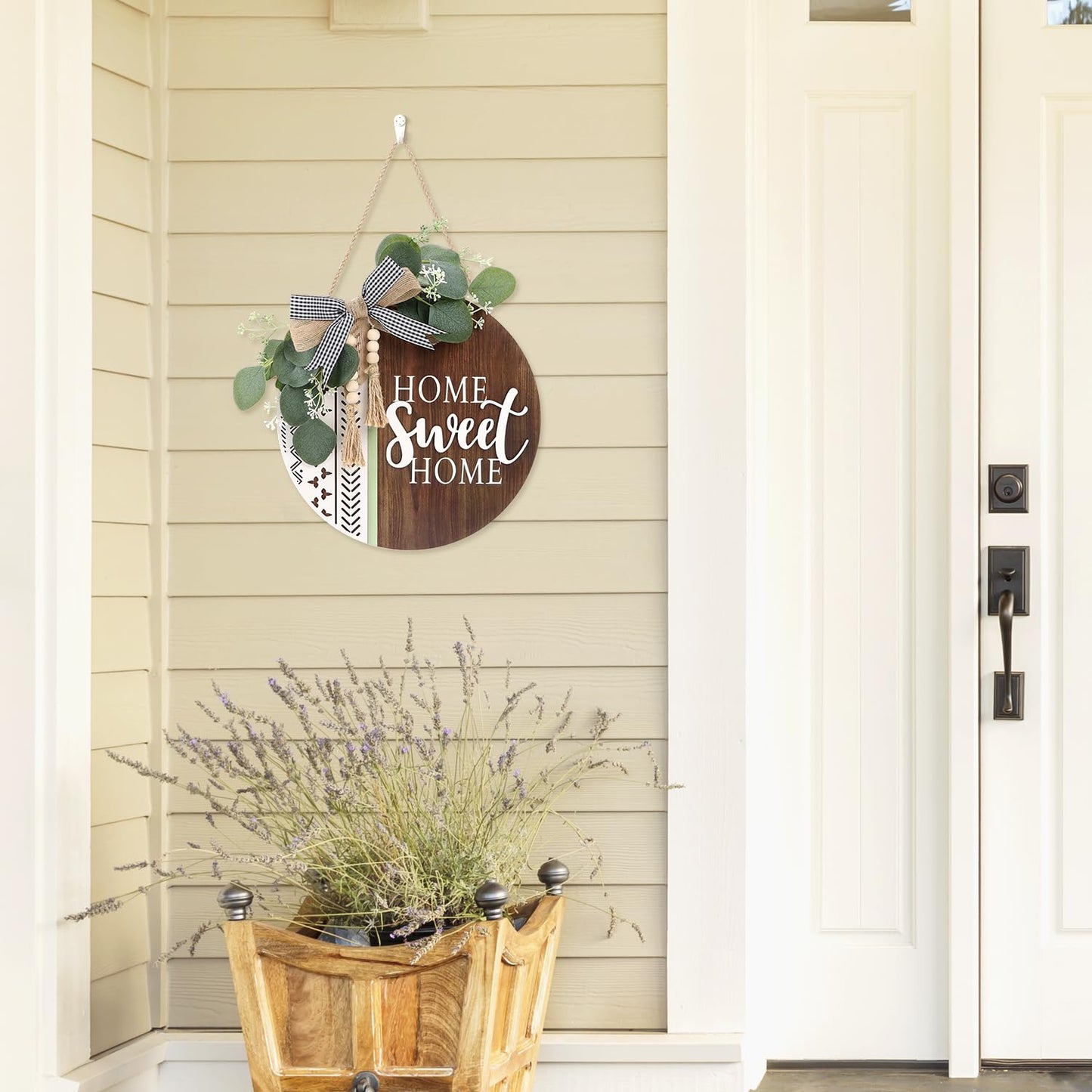 TOARTi 3D Welcome Front Door Wreath Porch Decor, Wooden Home Sweet Home Boho Outdoor Sign Hanging, Farmhouse Aztec Wall Sign Hanger with Artificial Leaves&Rustic Beads
