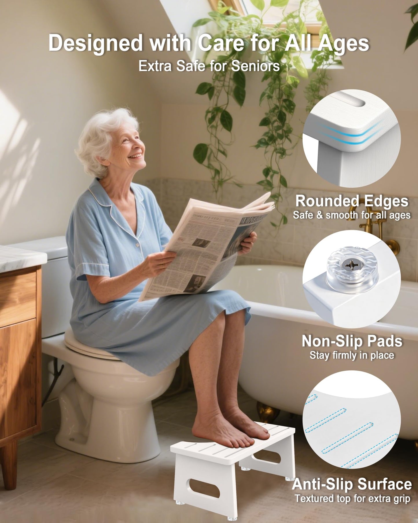 YOSE Squatting Potty for Adults, Foldable Bamboo Toilet Stool Squat Adult, No Assembly Required, Sturdy Poop Stool Adult for Small Bathrooms, Space-Saving Bathroom Foot Stool