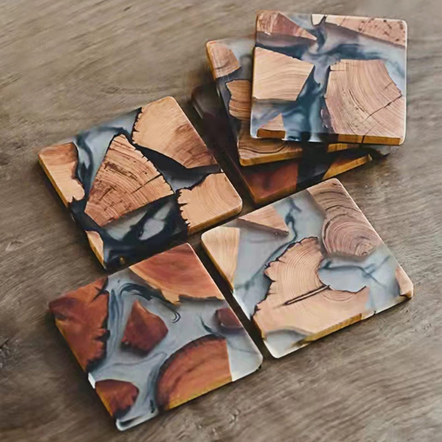 Yougoals Modern Wooden Coasters Set of 6 with Holder, Large Size Natural Cedar Coasters for Coffee, Tea Home Decor (6Pcs with Holder)