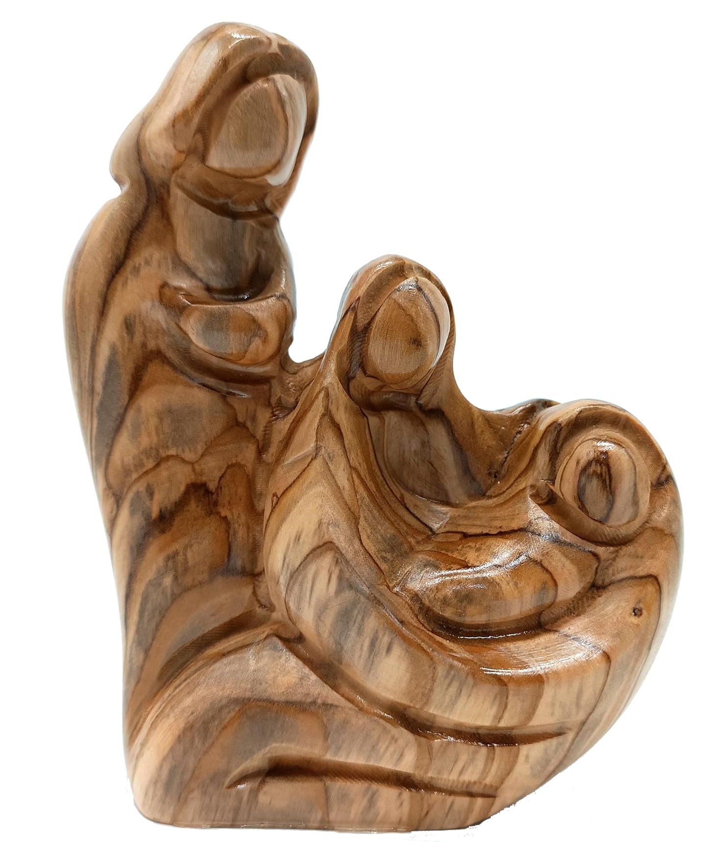 Zuluf Olive Wood Holy Family Nativity 4.4” – Hand Carved Joseph Mary Baby Jesus Figurine, Bethlehem Holy Land Wood Sculpture, Modern Family Statue, Rustic Home Decor Gift
