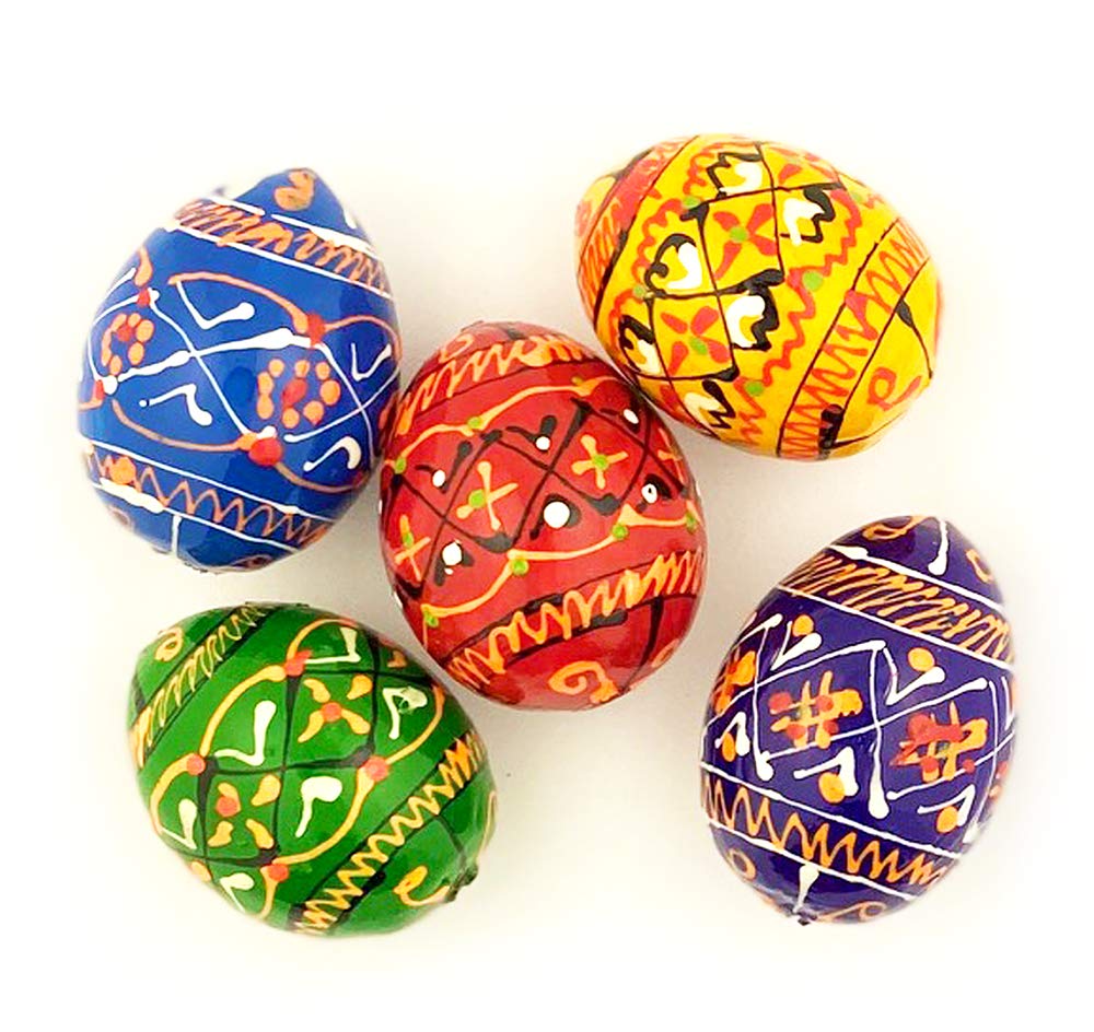 Religious Gifts Pysanky Pisanki Handpainted Ukrainian Wooden Easter Eggs - Pack of 5 pcs - 2 5/8 Inch
