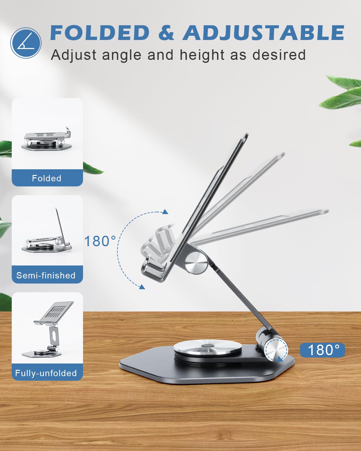 SOJUNER Aluminum Tablet Stand, 360° Swivel for 5–12.9in Devices, Grey