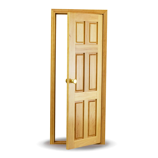 1/6 Scale Wooden Dollhouse 6 Panel Door – 6-Panel Design with Handles – Classic Design – Easy Installation– Multiple Colors Available (Clear Varnished)