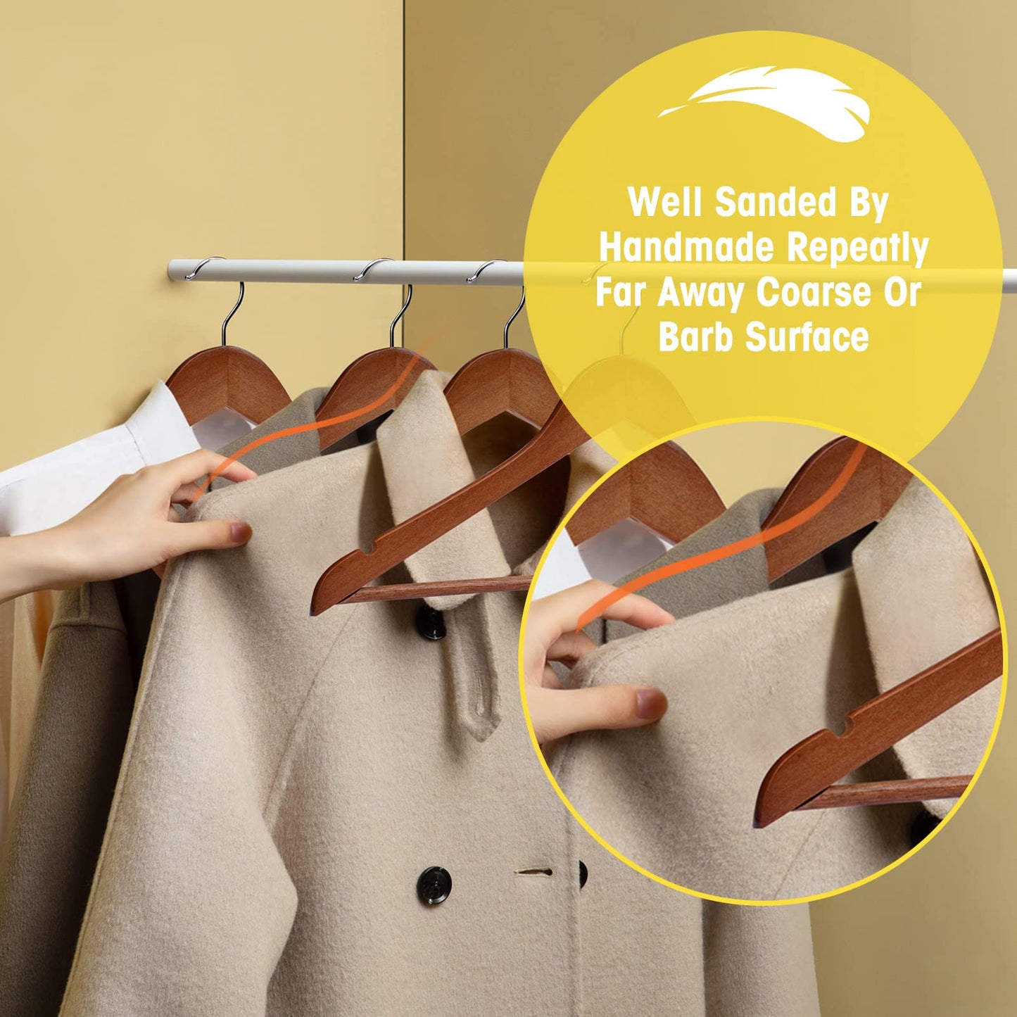 Uinicor Wooden Hangers 10 Pack,Heavy Duty Wood Coat Hangers,with 360-degree Hook，Smooth Finish Wooden Clothes Hangers with Non Slip Pants Bar, Sturdy Clothes Hangers for Shirts,Suit（Walnut）